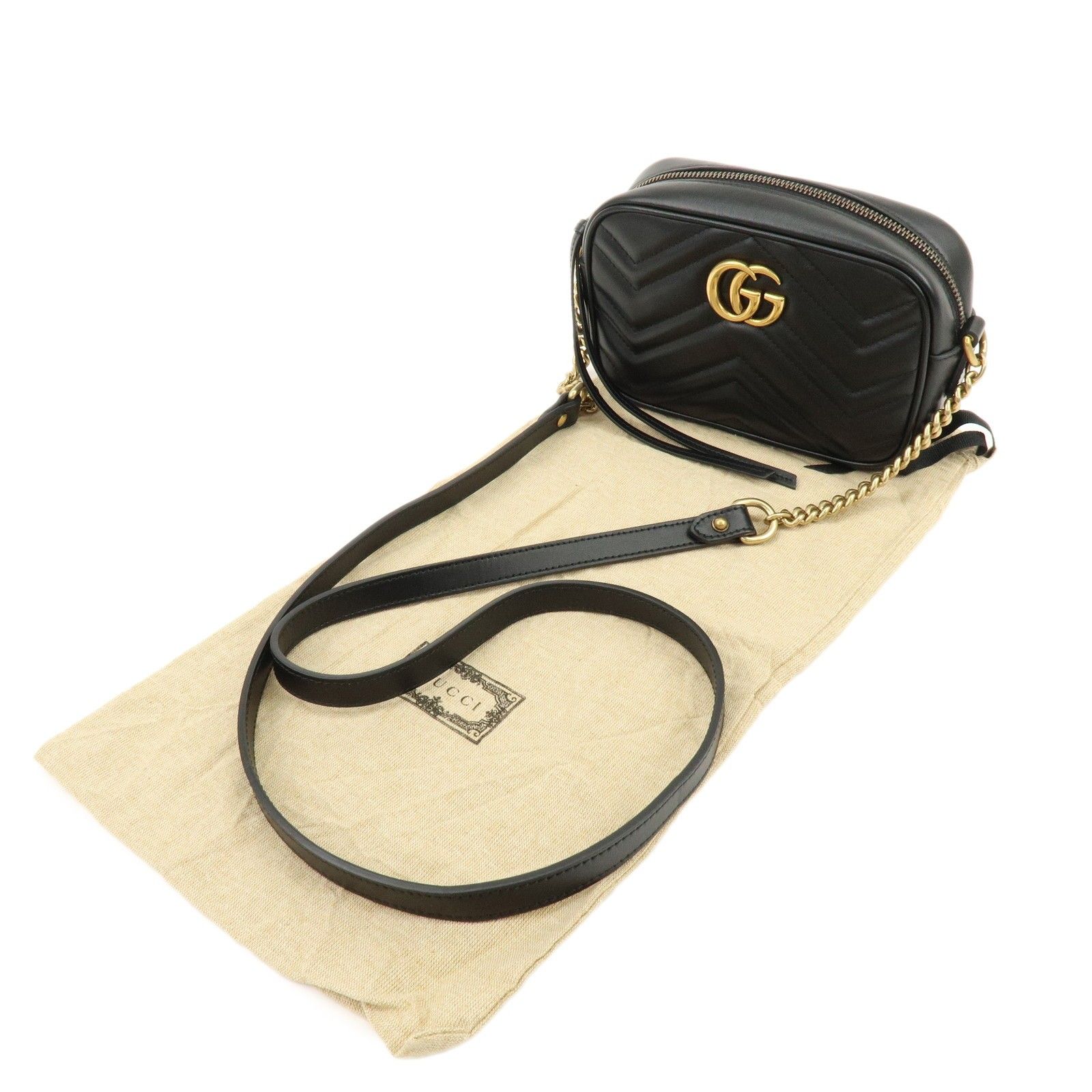 GG Marmont Double G Shevron Leather Shoulder Bag Black 448065 — view 12