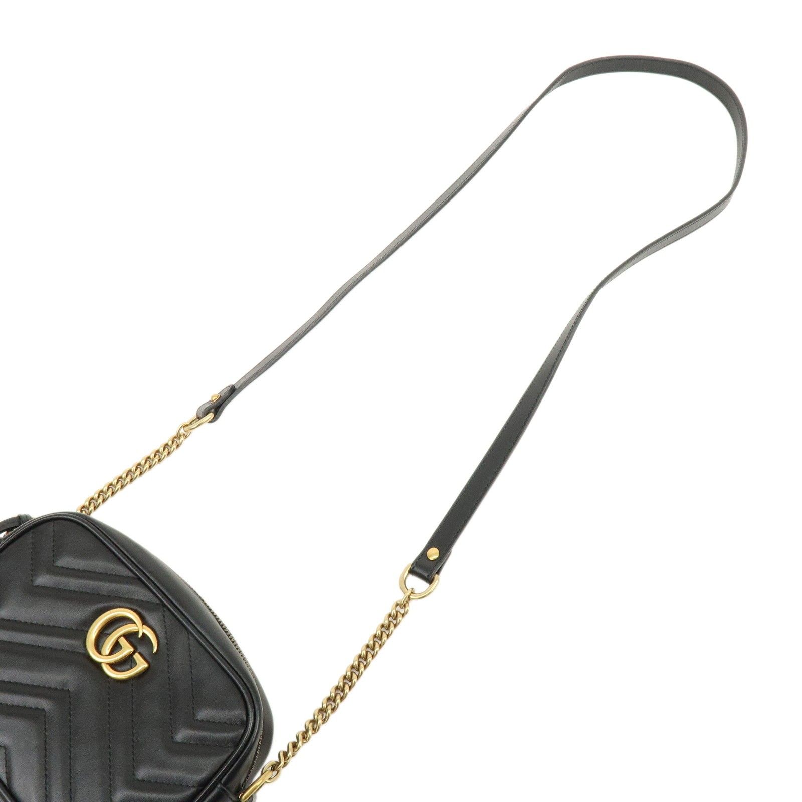 GG Marmont Double G Shevron Leather Shoulder Bag Black 448065 — view 4