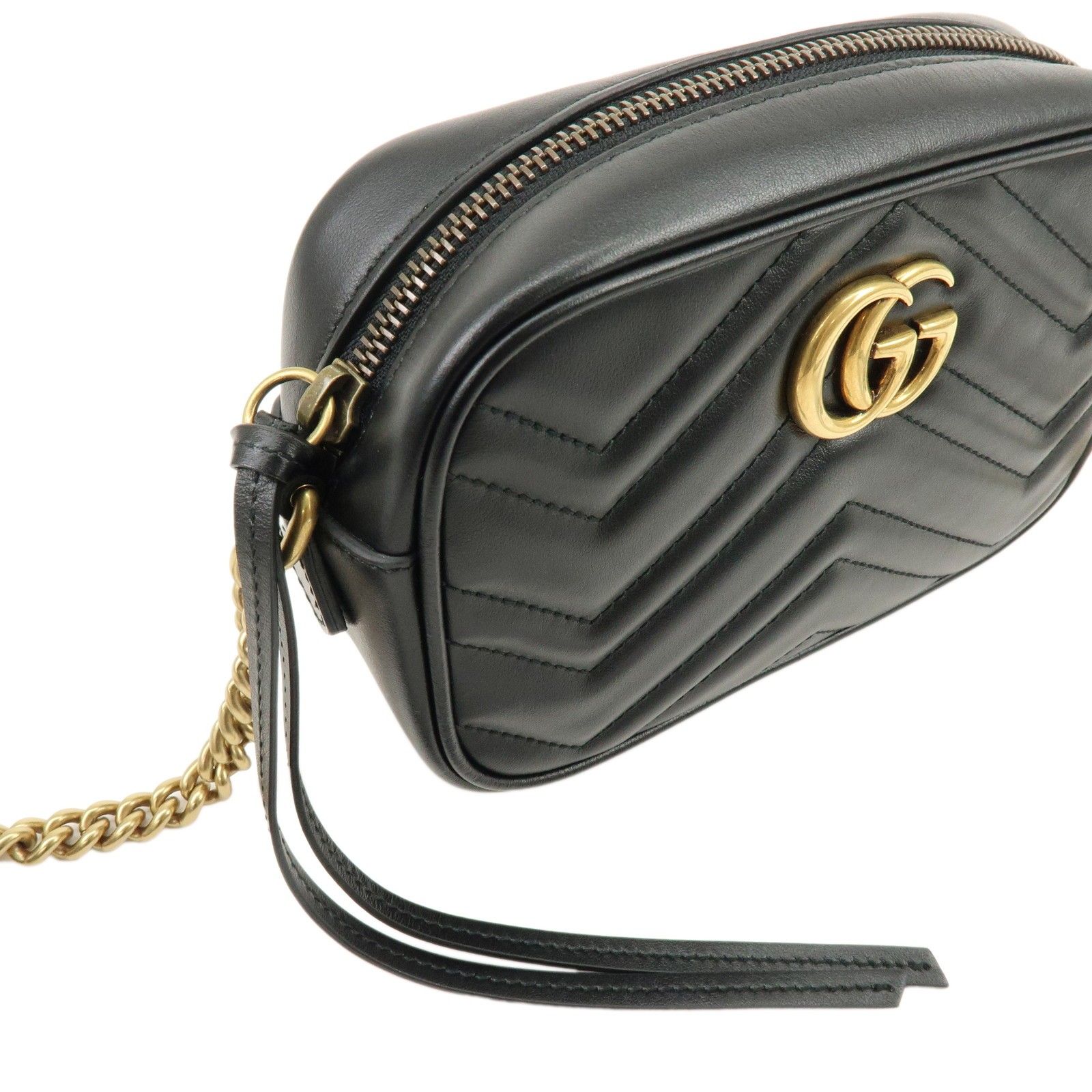GG Marmont Double G Shevron Leather Shoulder Bag Black 448065 — view 8