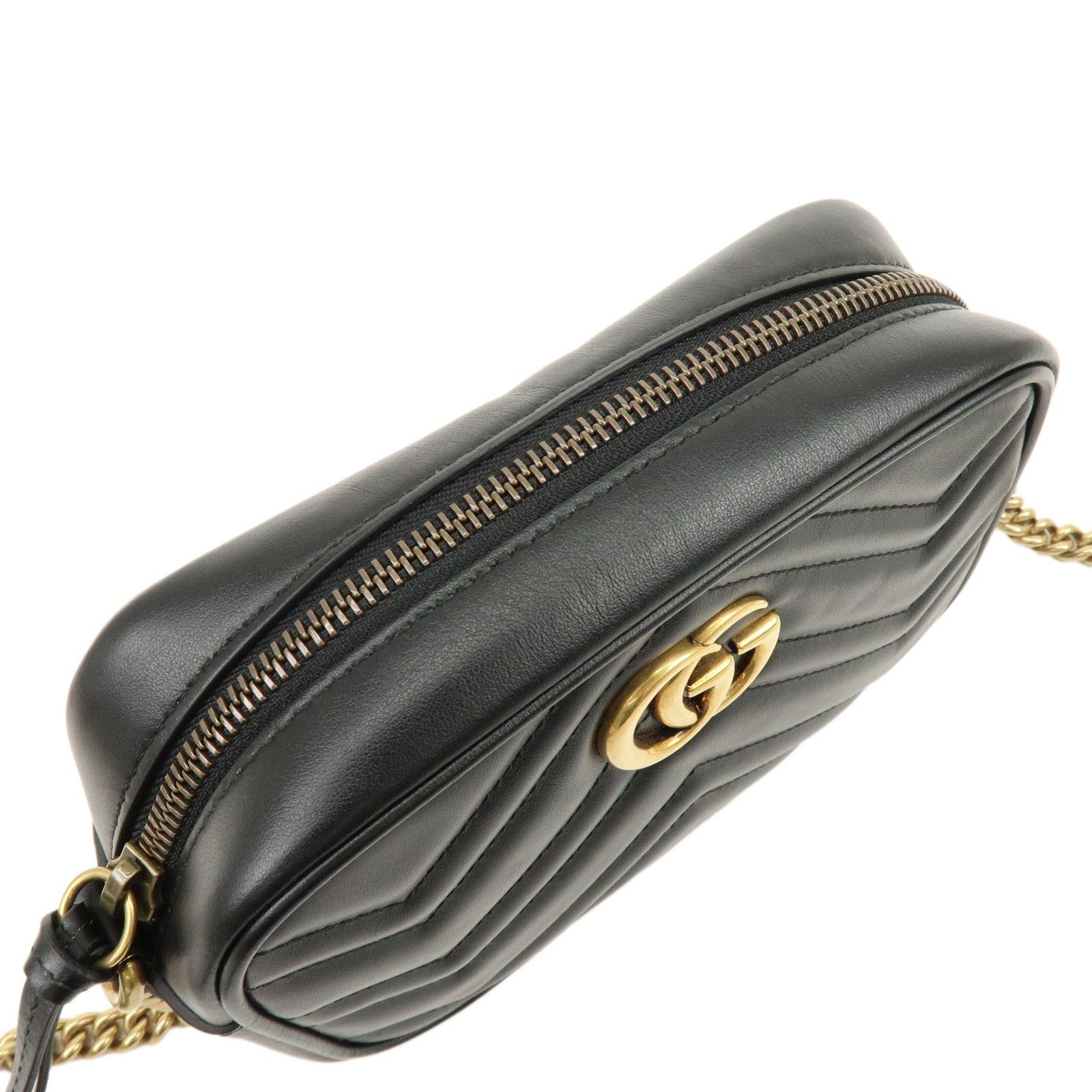 GG Marmont Double G Shevron Leather Shoulder Bag Black 448065 — view 9