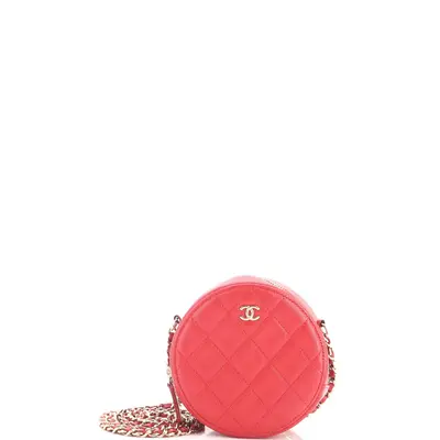 Round Clutch With Chain Quilted Caviar Mini