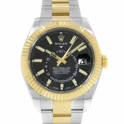 Sky-dweller Steel 18K Yellow Gold Black Dial Automatic Mens Watch 326933