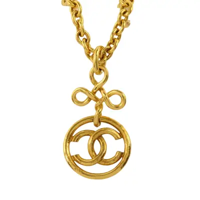 Vintage Knotted Bow CC Logo Gold Necklace