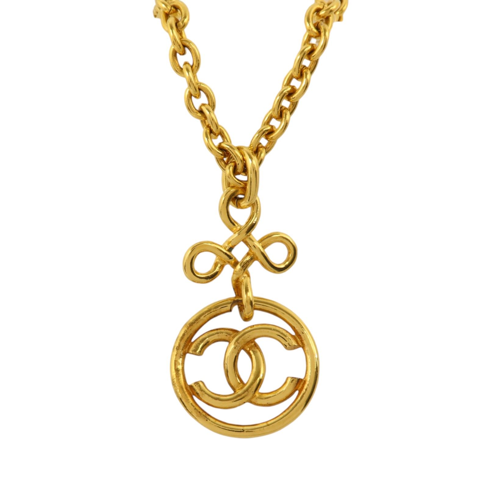 Vintage Knotted Bow CC Logo Gold Necklace — view 2