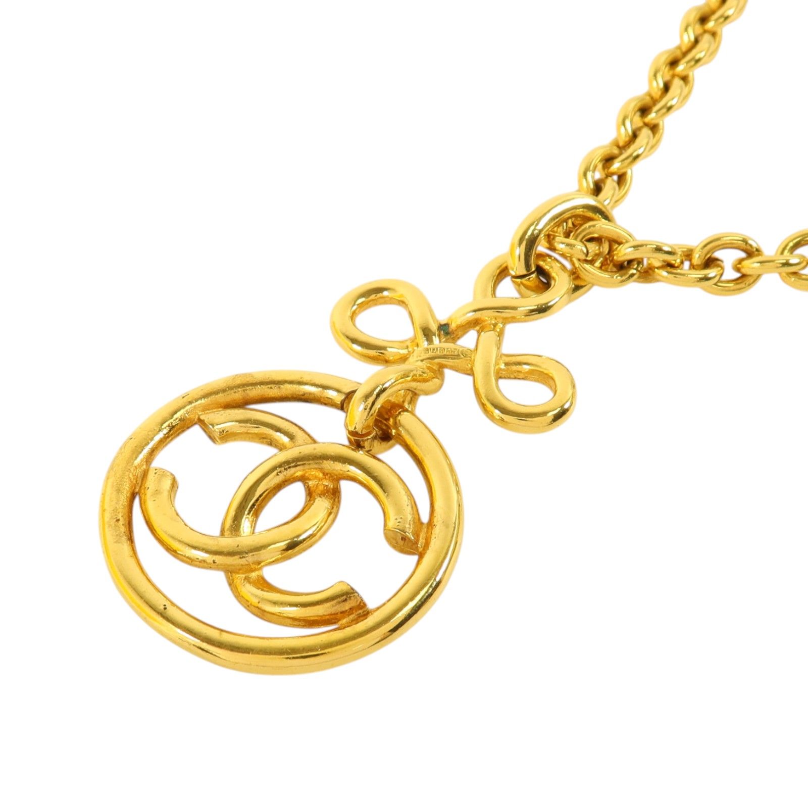 Vintage Knotted Bow CC Logo Gold Necklace — view 4