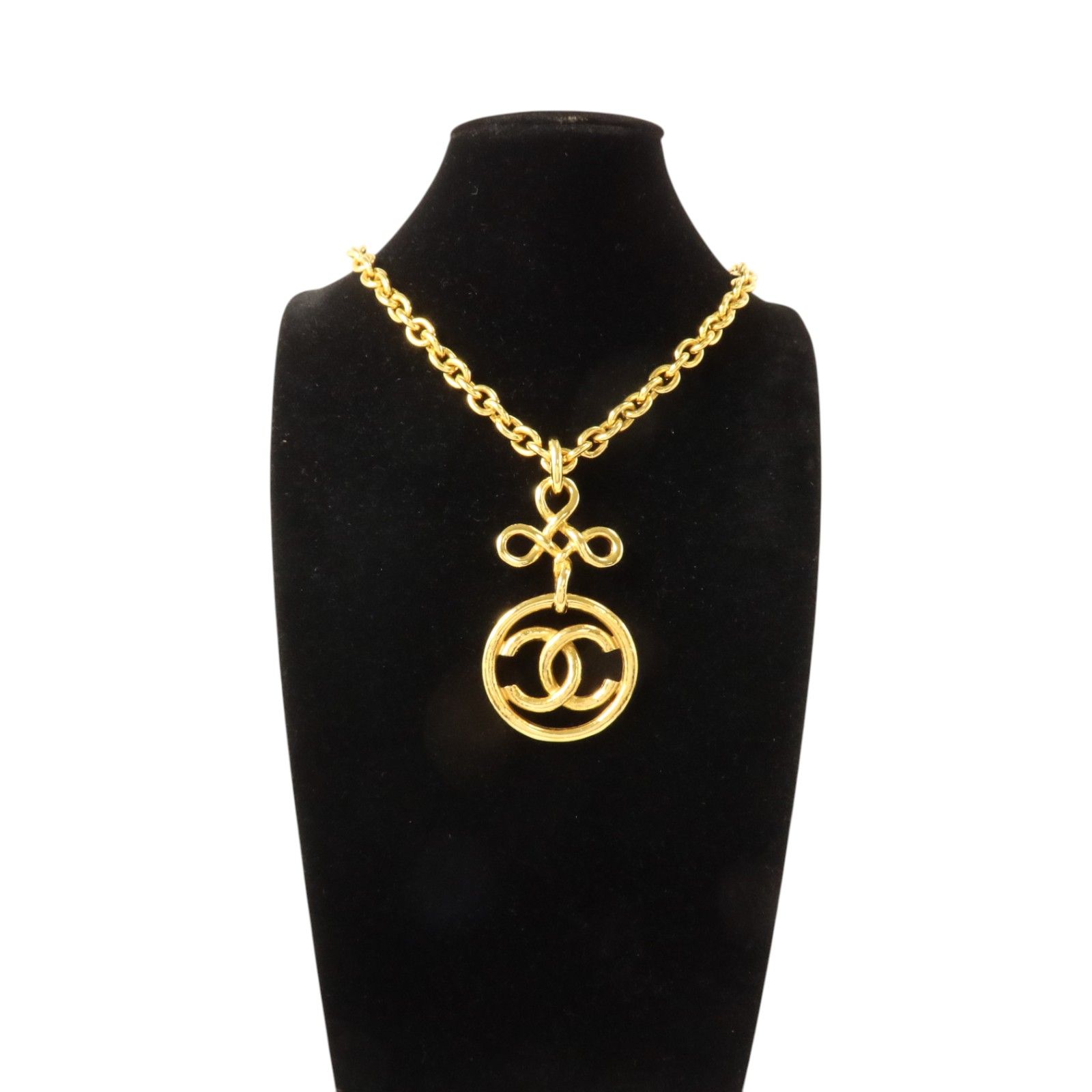 Vintage Knotted Bow CC Logo Gold Necklace — view 9