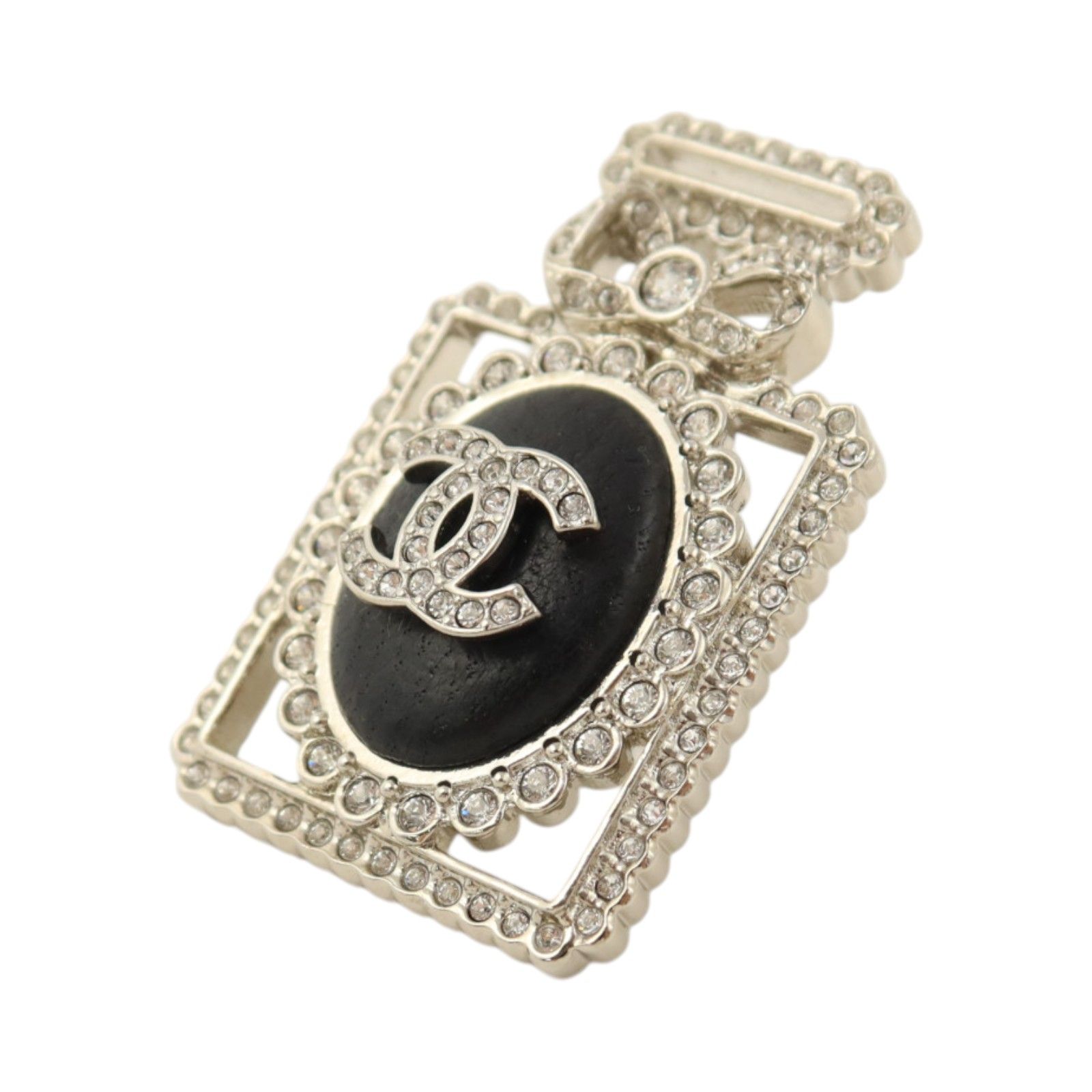Metal, Crystal, Leather Perfume Bottle Brooch, Pre-Fall 2022 — view 2