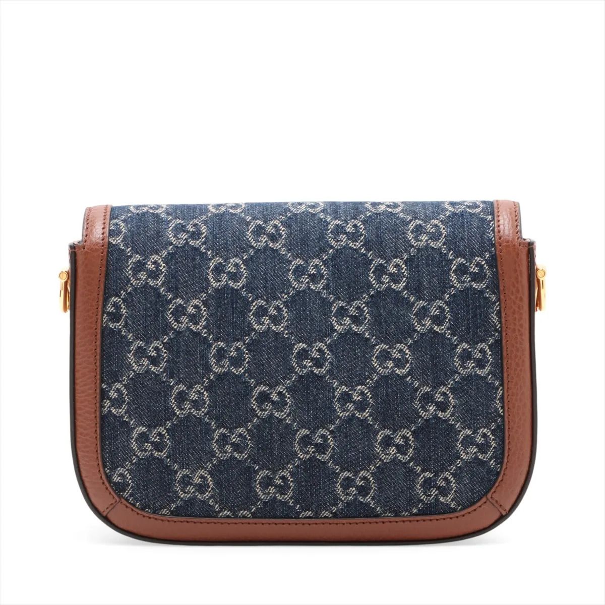 New Denim GG Monogram Dollar Calfskin Web Mini Horsebit 1955 Shoulder Bag — view 2
