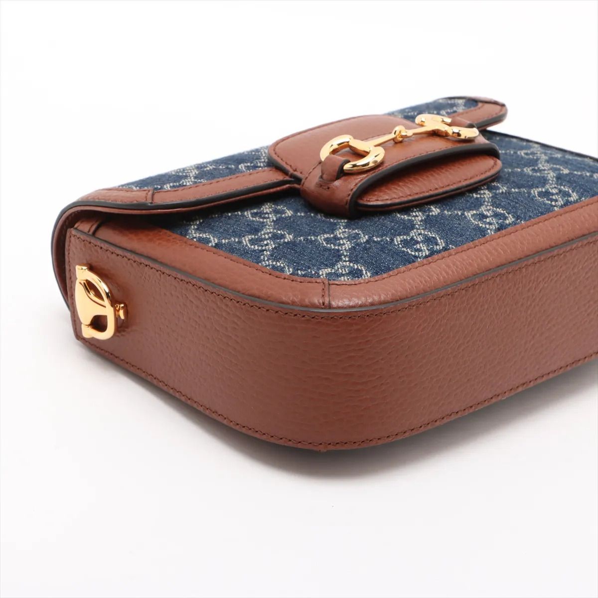 New Denim GG Monogram Dollar Calfskin Web Mini Horsebit 1955 Shoulder Bag — view 4
