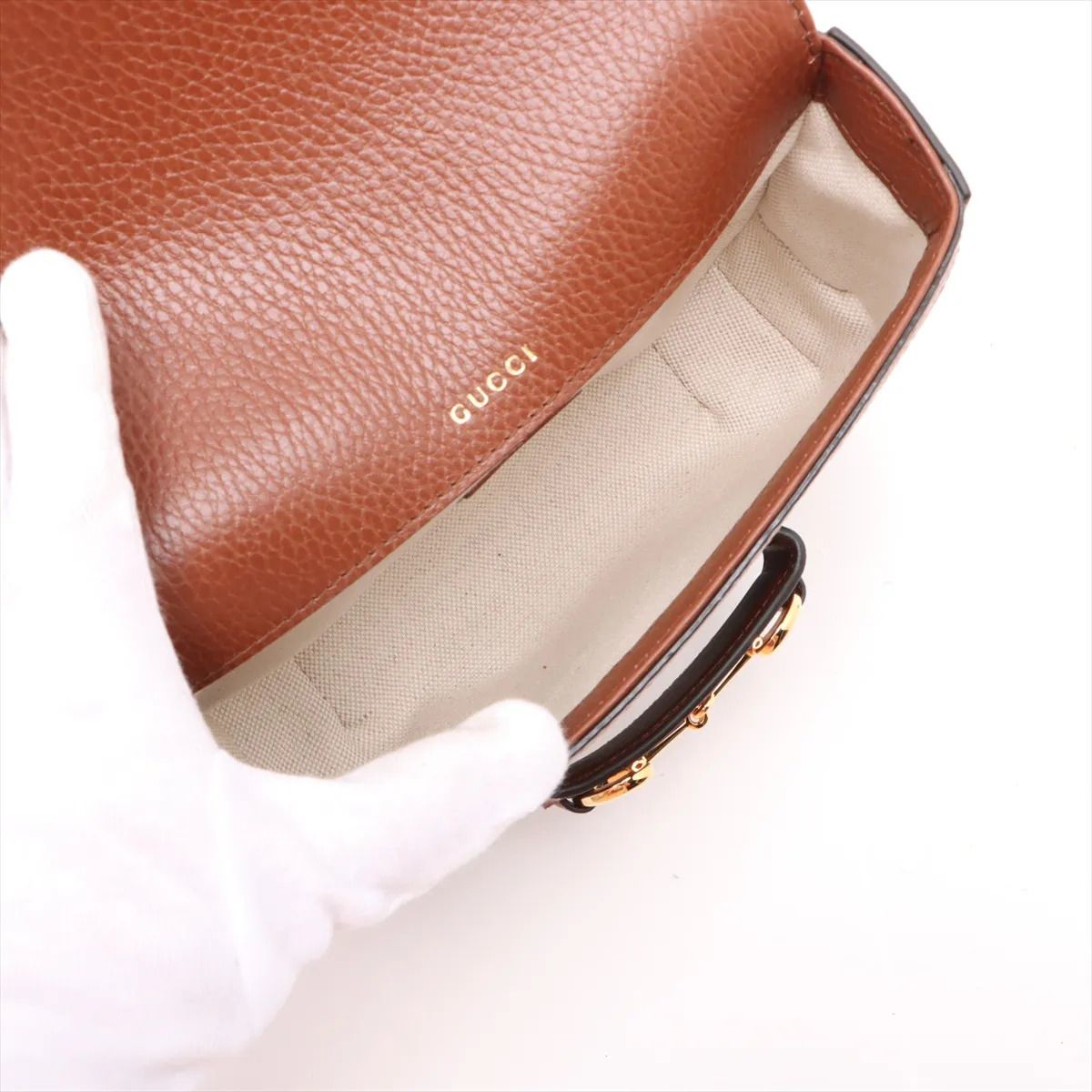 New Denim GG Monogram Dollar Calfskin Web Mini Horsebit 1955 Shoulder Bag — view 6