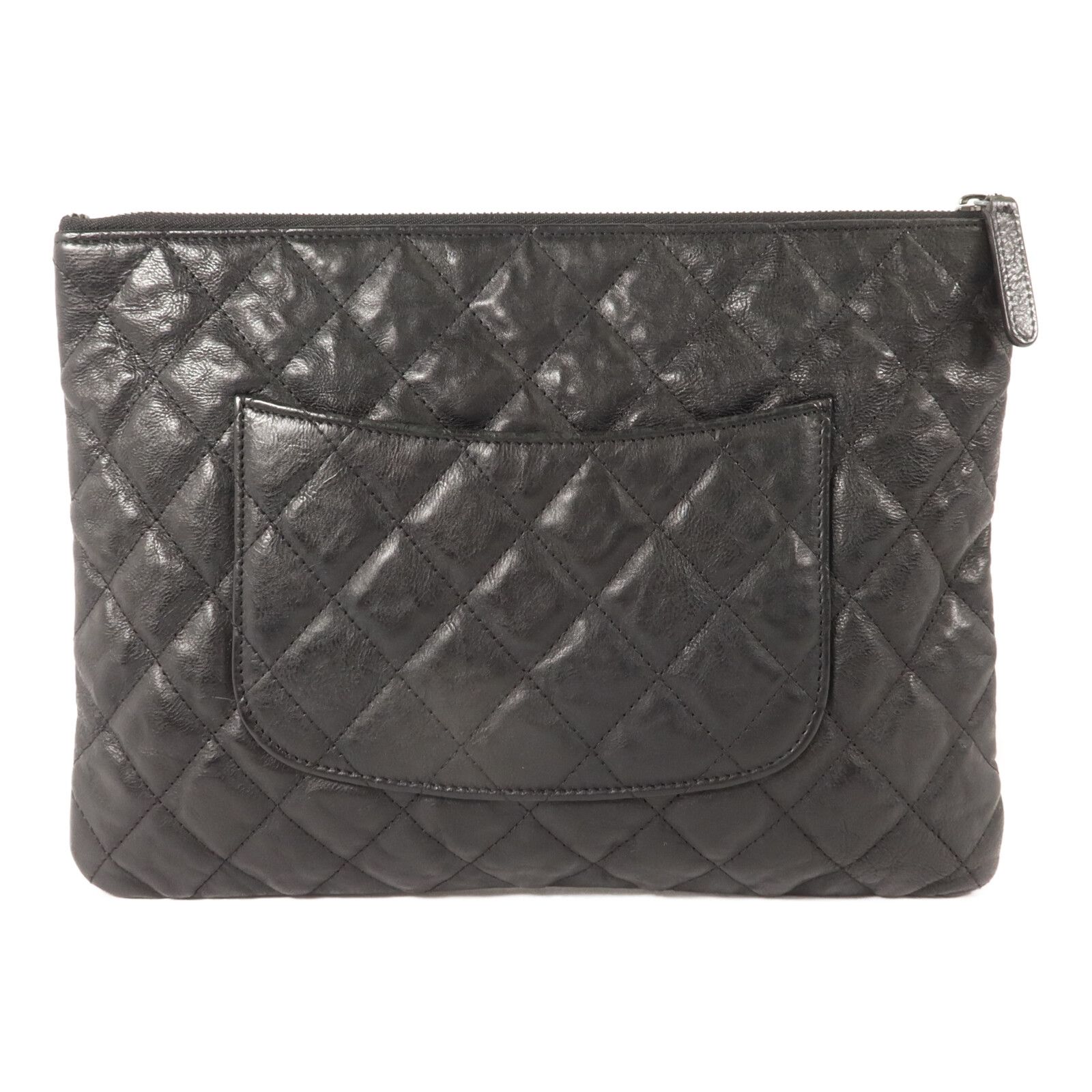 So Black Crumpled Calfskin Quilted Medium Cosmetic Case/Pouch — view 2