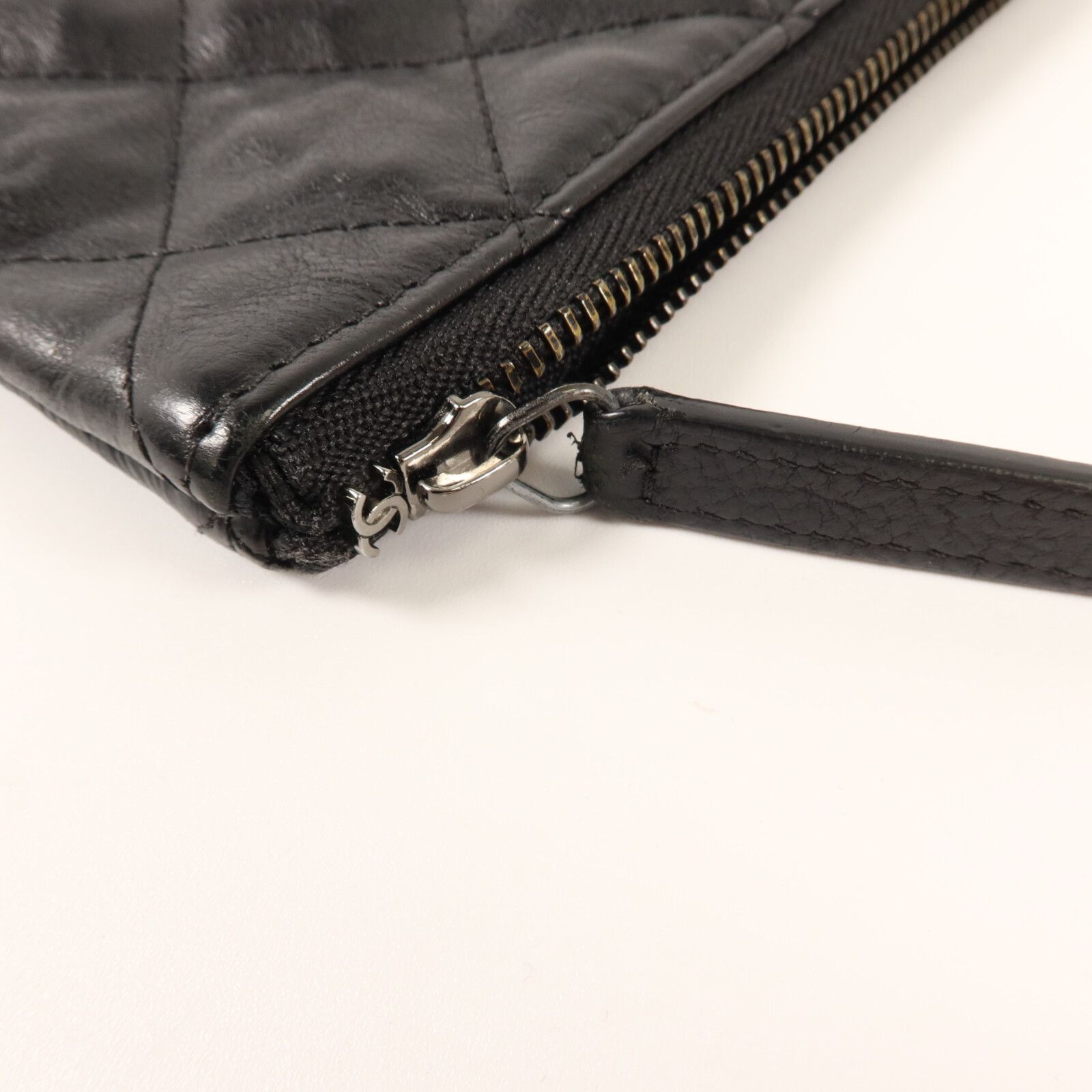 So Black Crumpled Calfskin Quilted Medium Cosmetic Case/Pouch — view 11