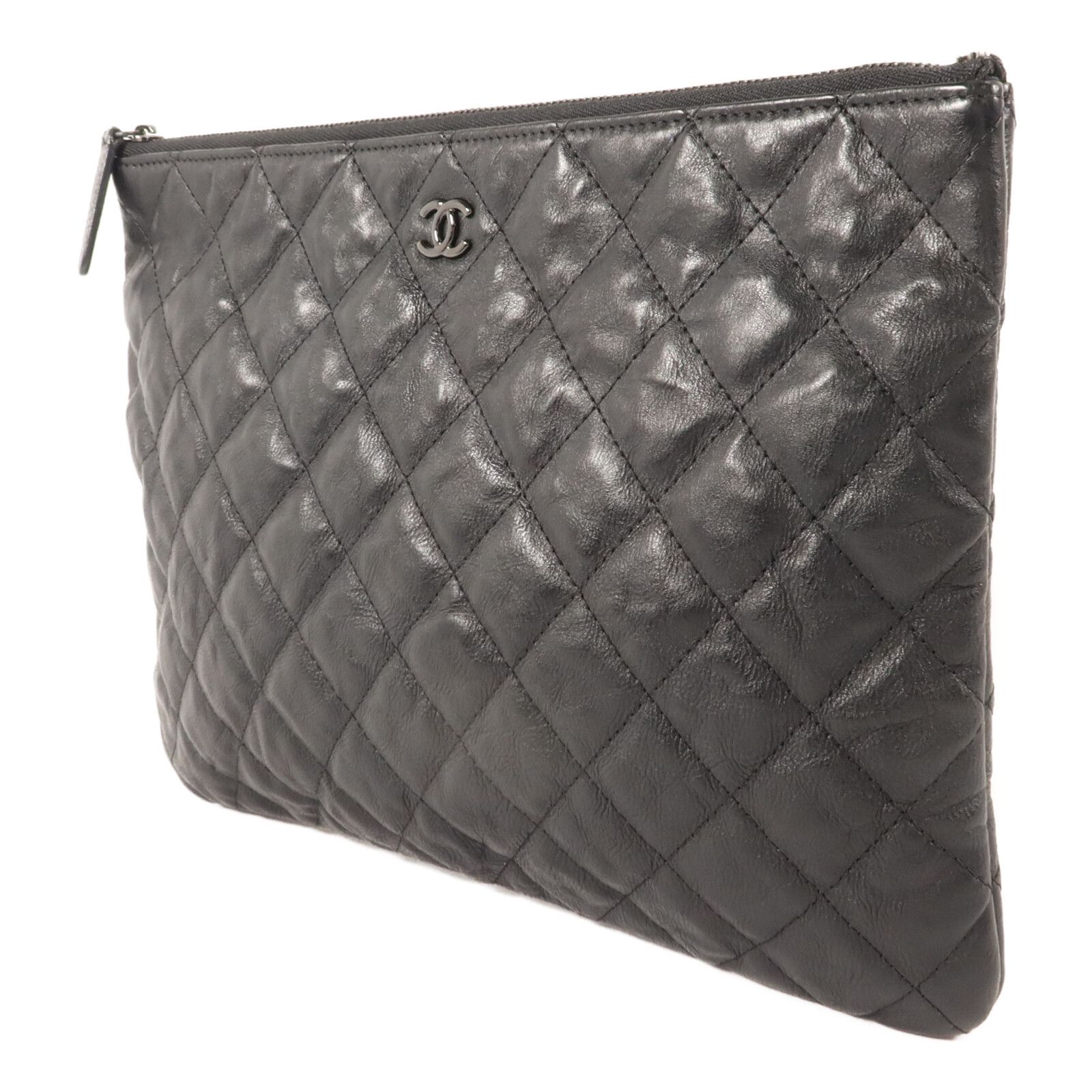 So Black Crumpled Calfskin Quilted Medium Cosmetic Case/Pouch — view 3
