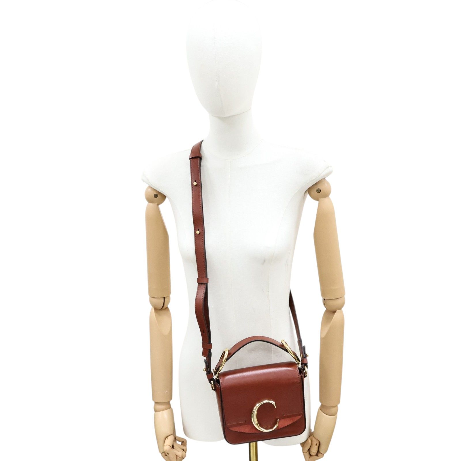 Mini C Shoulder Handbag Brown Calfskin — view 6