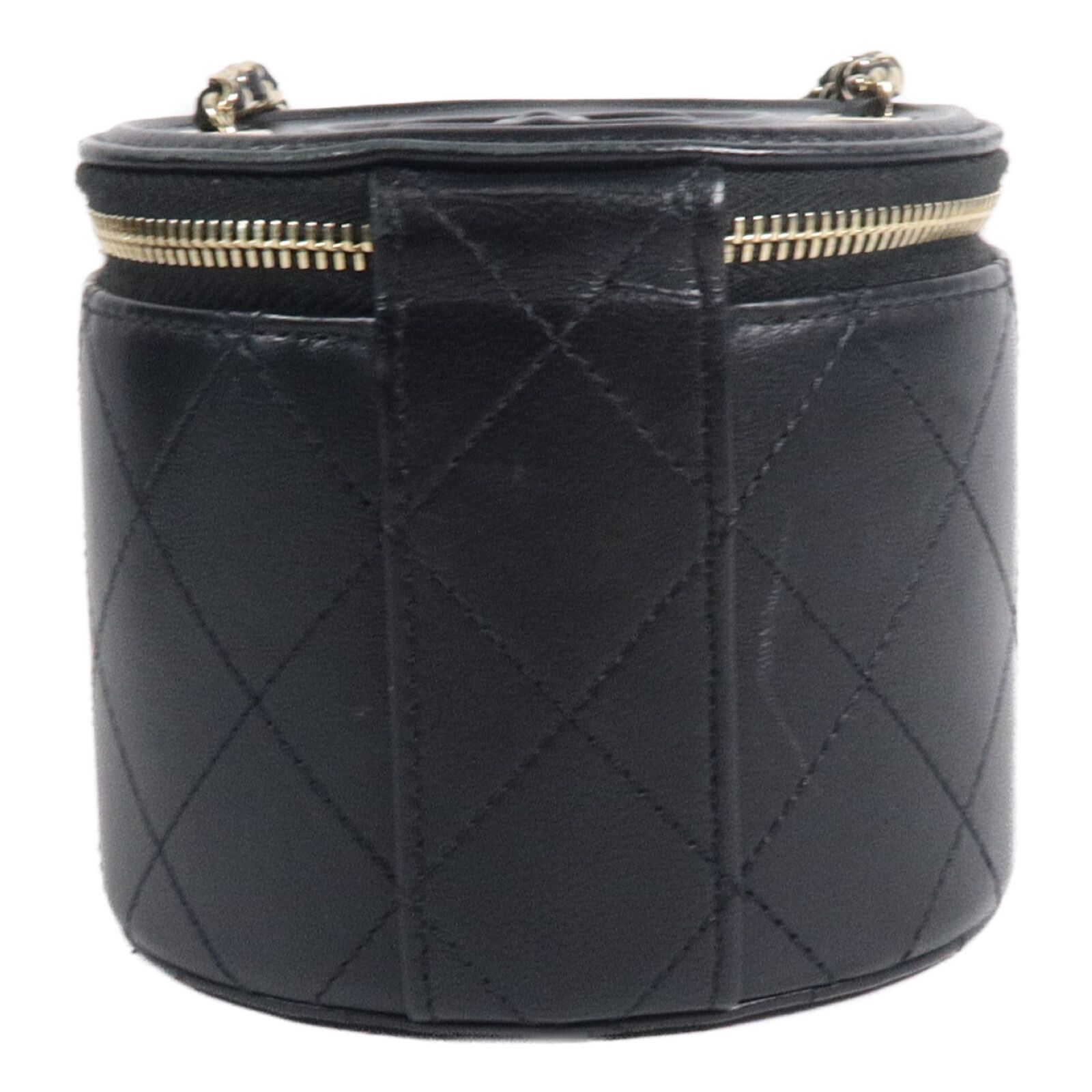 Black Quilted Lambskin Leather Chain and Charm Vanity Case Bag — view 2