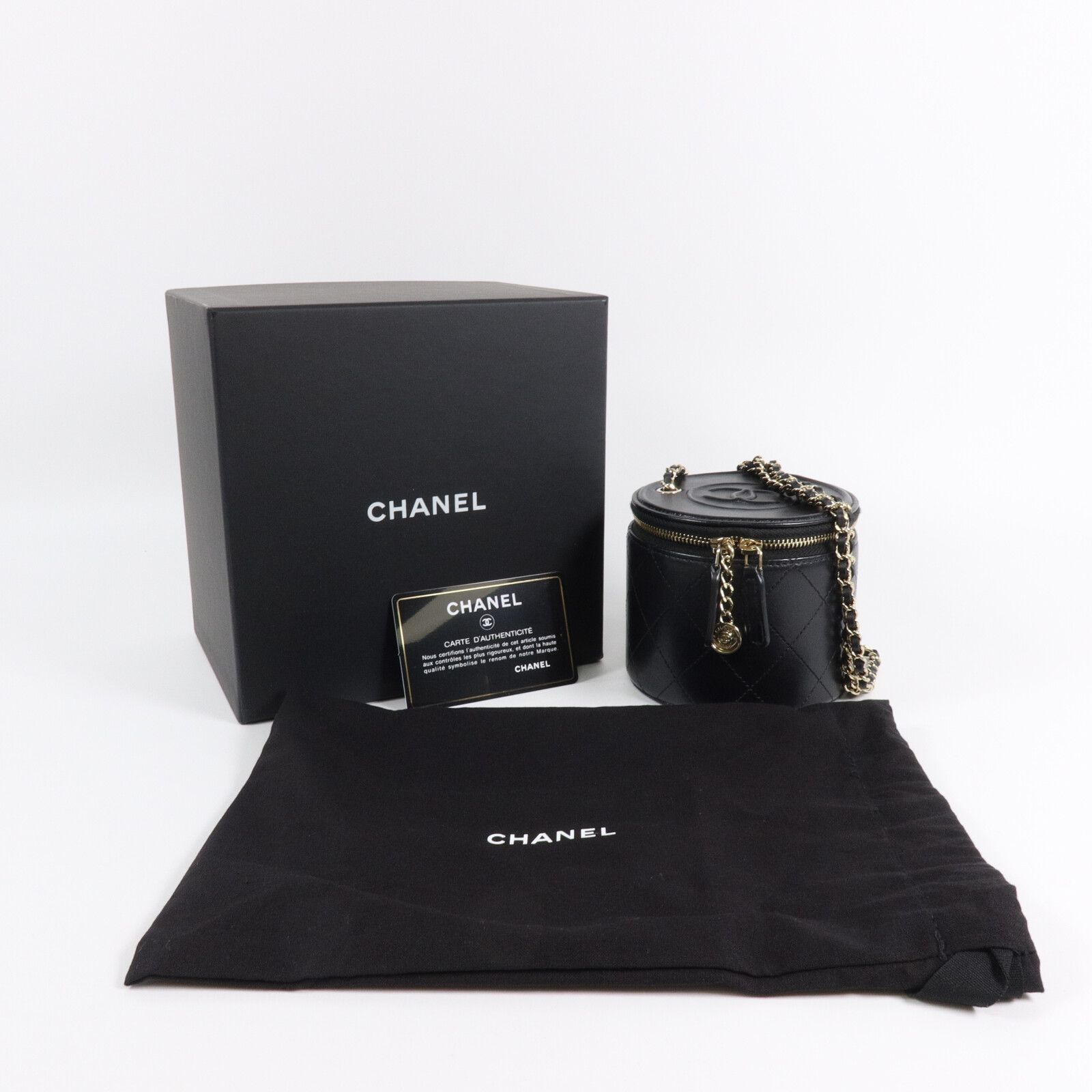 Black Quilted Lambskin Leather Chain and Charm Vanity Case Bag — view 11