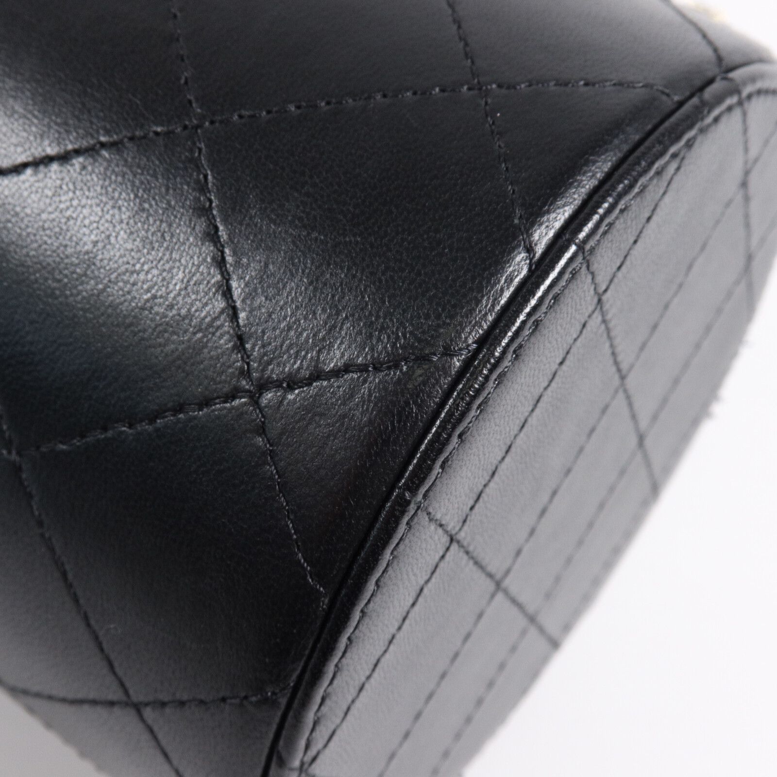 Black Quilted Lambskin Leather Chain and Charm Vanity Case Bag — view 13