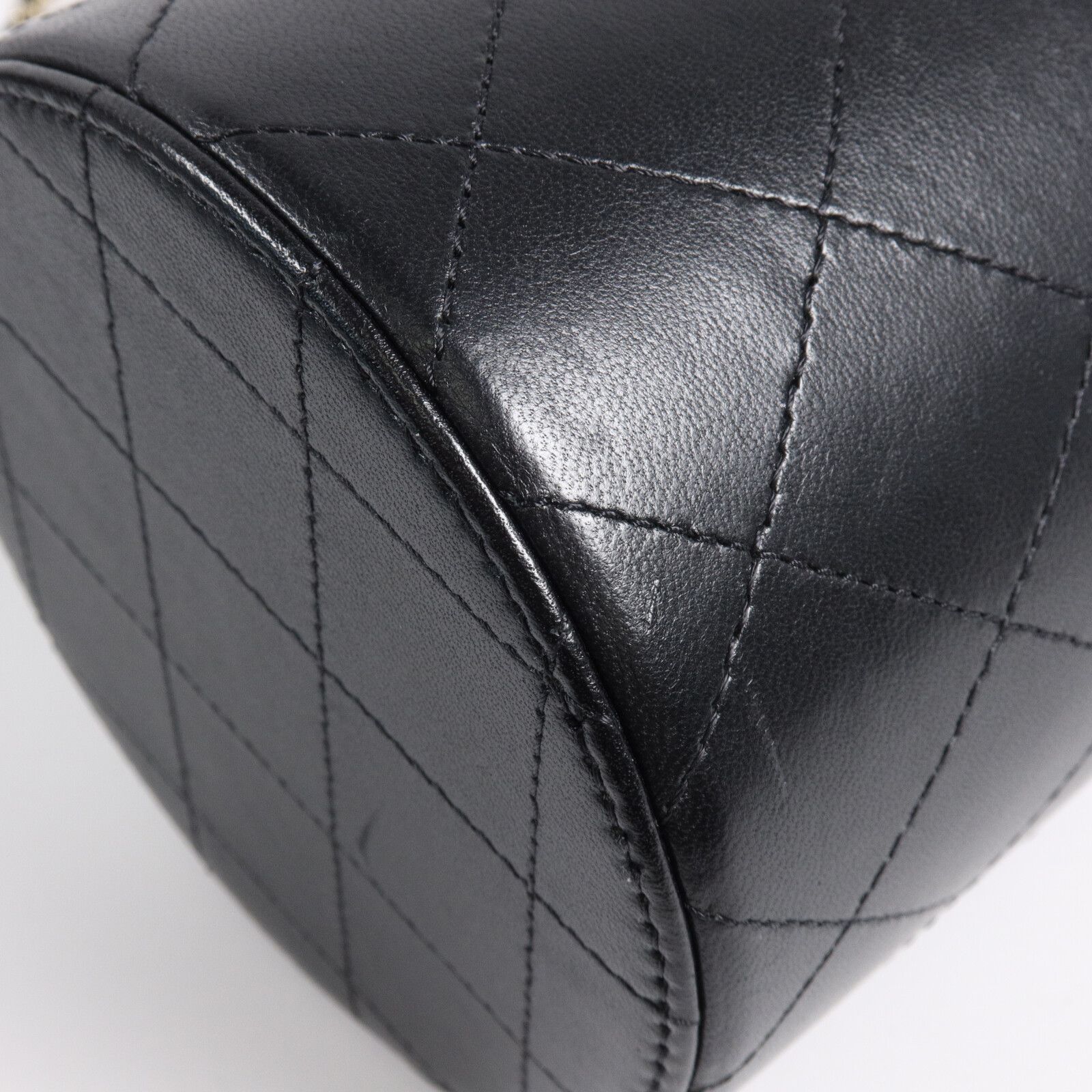 Black Quilted Lambskin Leather Chain and Charm Vanity Case Bag — view 14