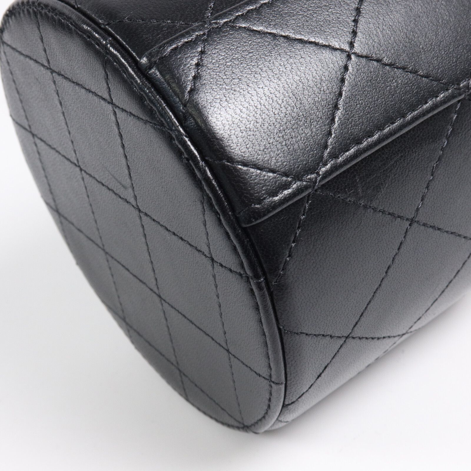 Black Quilted Lambskin Leather Chain and Charm Vanity Case Bag — view 16