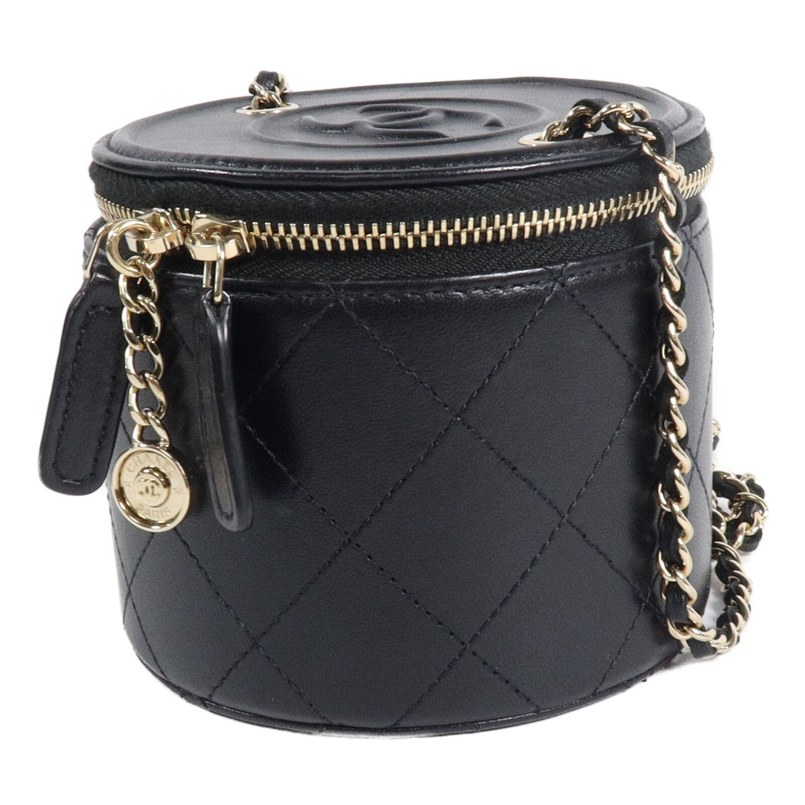 Black Quilted Lambskin Leather Chain and Charm Vanity Case Bag — view 3