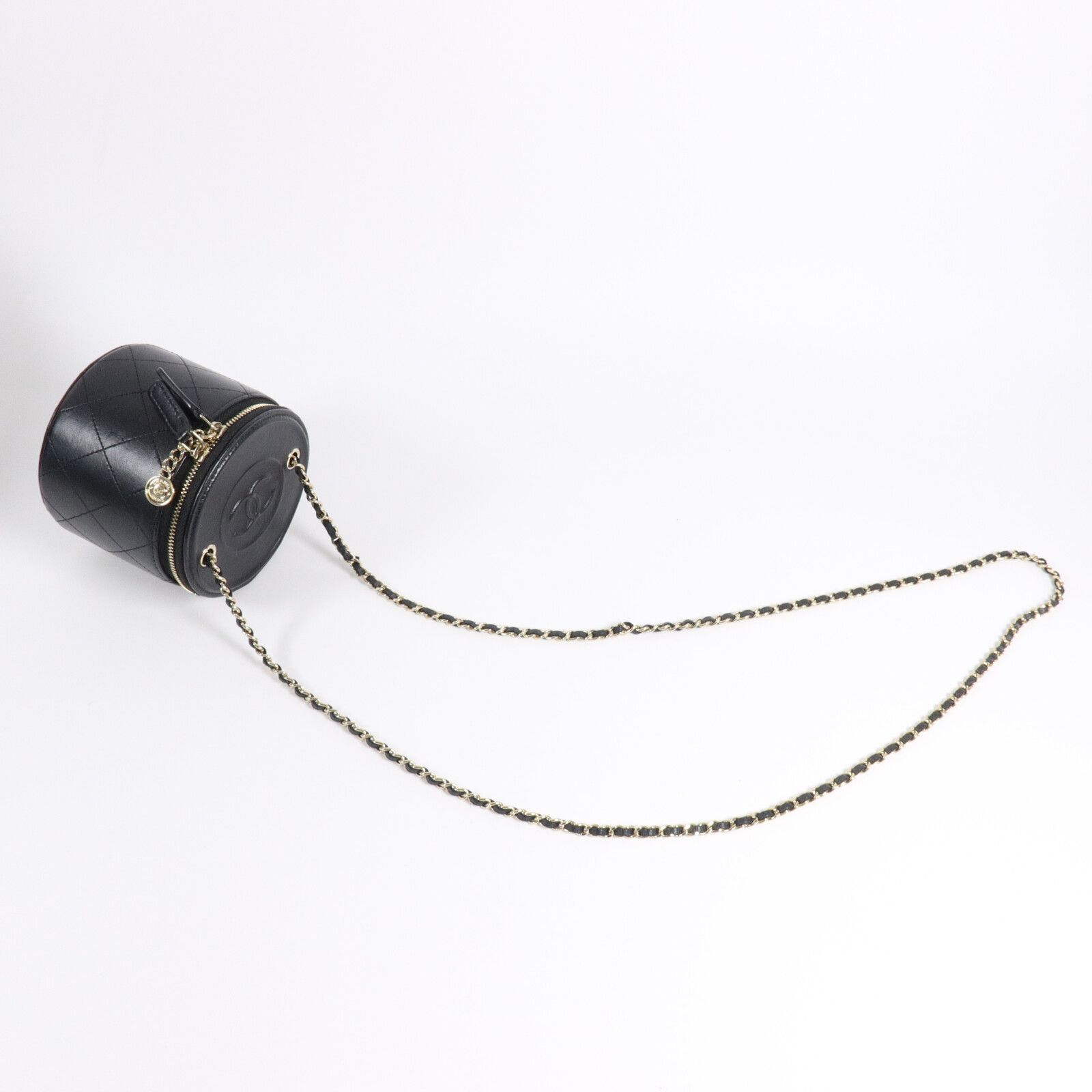 Black Quilted Lambskin Leather Chain and Charm Vanity Case Bag — view 9
