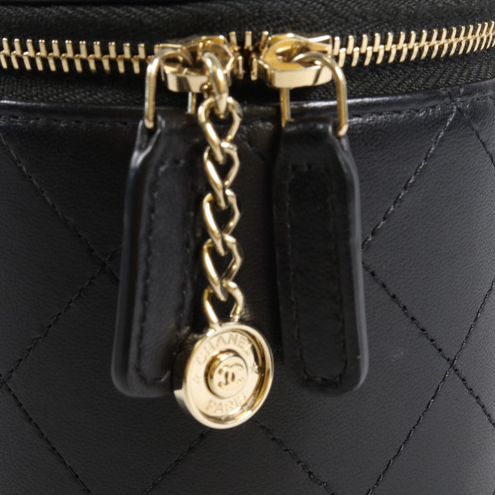 Black Quilted Lambskin Leather Chain and Charm Vanity Case Bag — view 10