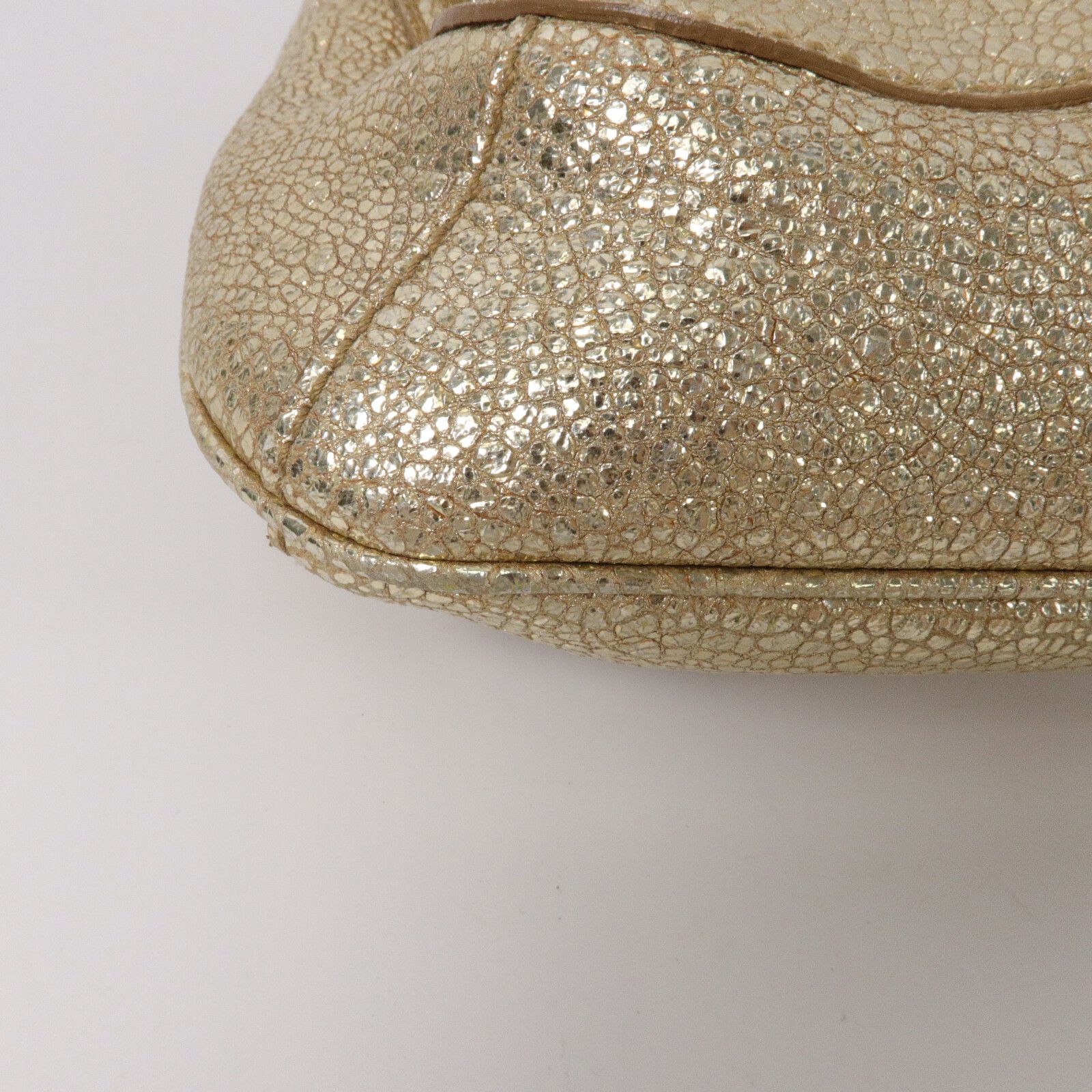Yves Saint Laurent Vintage Gold Cracked Leather Emma Chain Shoulder Bag — view 12