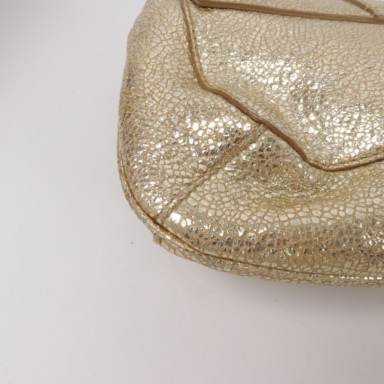 Yves Saint Laurent Vintage Gold Cracked Leather Emma Chain Shoulder Bag — view 14