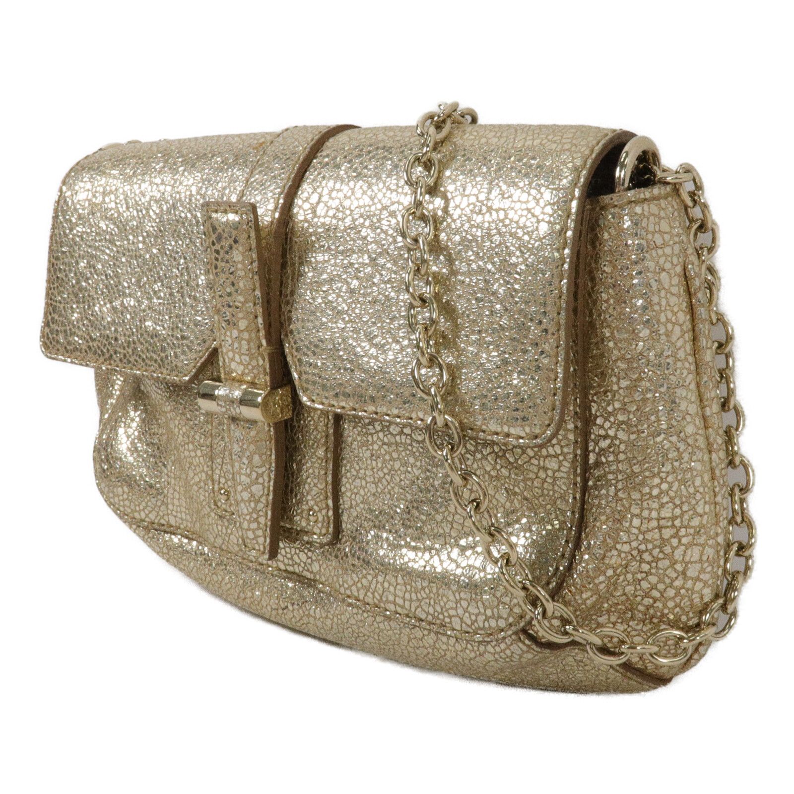 Yves Saint Laurent Vintage Gold Cracked Leather Emma Chain Shoulder Bag — view 3
