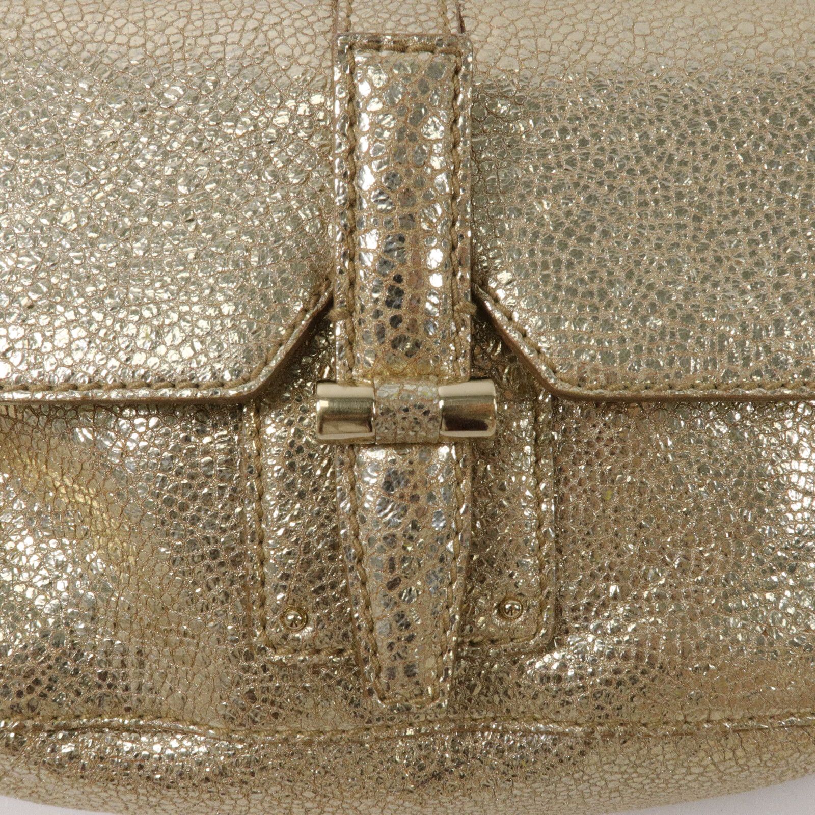 Yves Saint Laurent Vintage Gold Cracked Leather Emma Chain Shoulder Bag — view 7