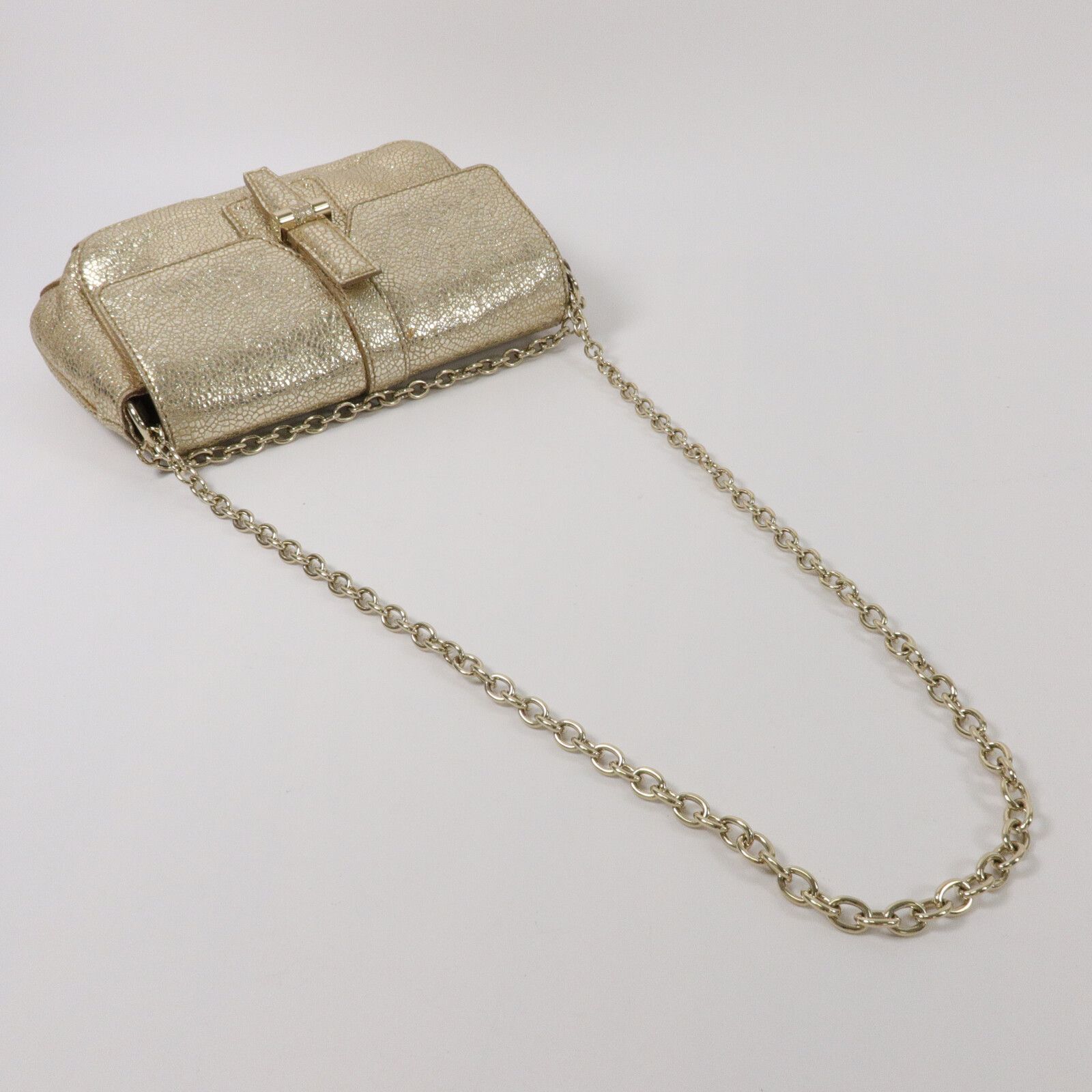 Yves Saint Laurent Vintage Gold Cracked Leather Emma Chain Shoulder Bag — view 10