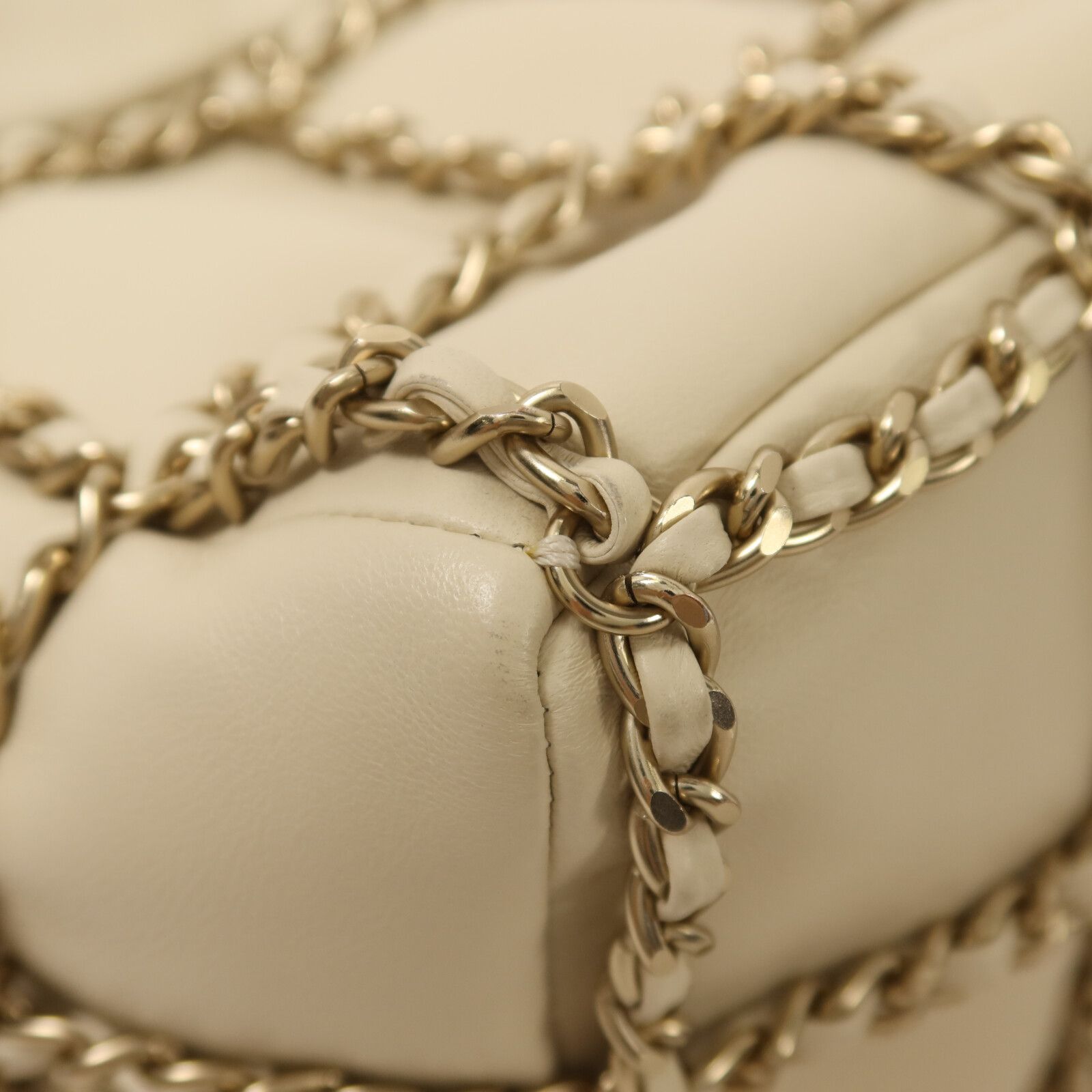 Chain Drawstring Bucket Bag w/GHW, Neutral — view 12