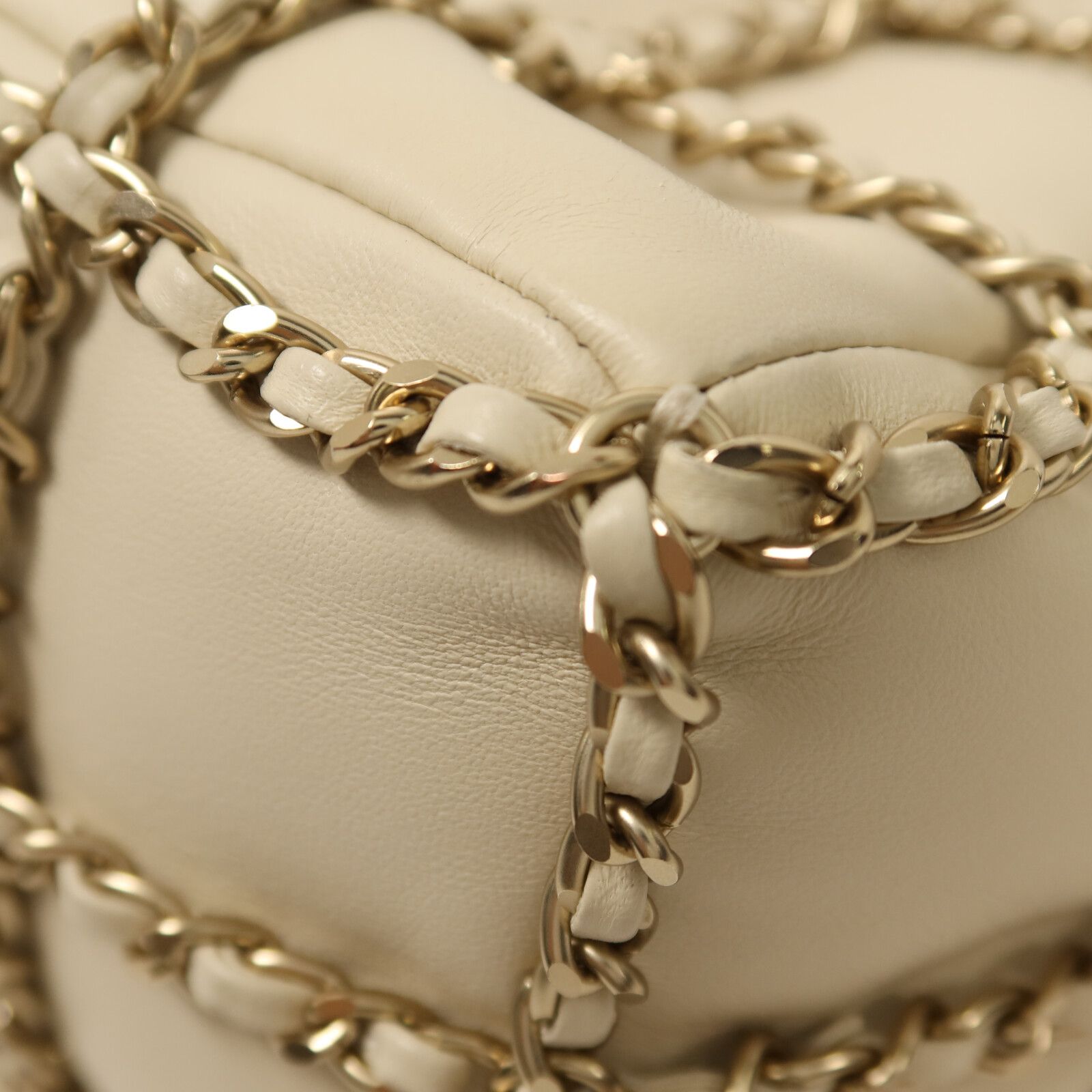 Chain Drawstring Bucket Bag w/GHW, Neutral — view 13