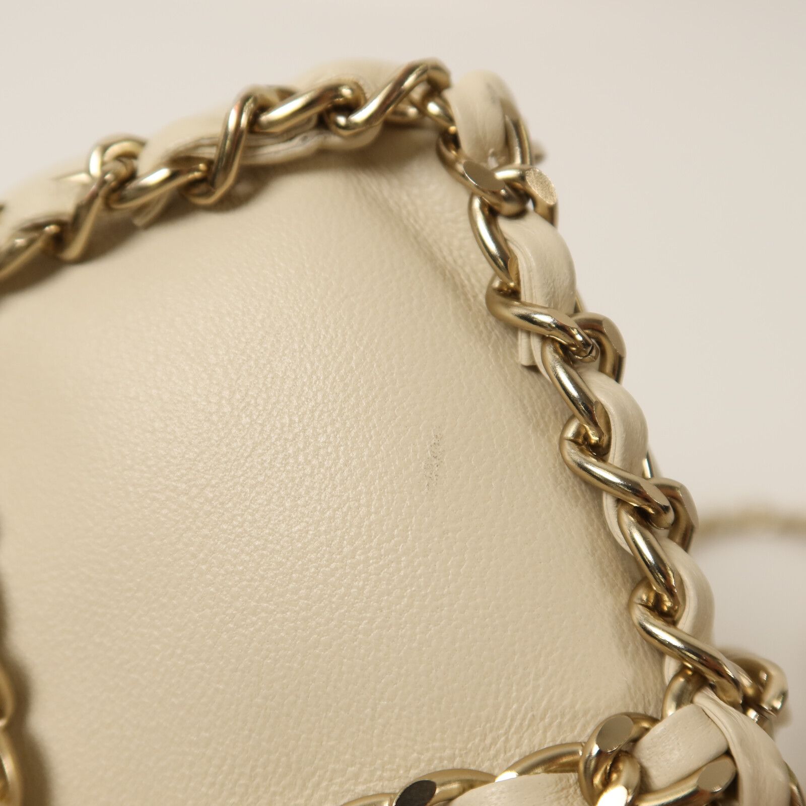 Chain Drawstring Bucket Bag w/GHW, Neutral — view 16
