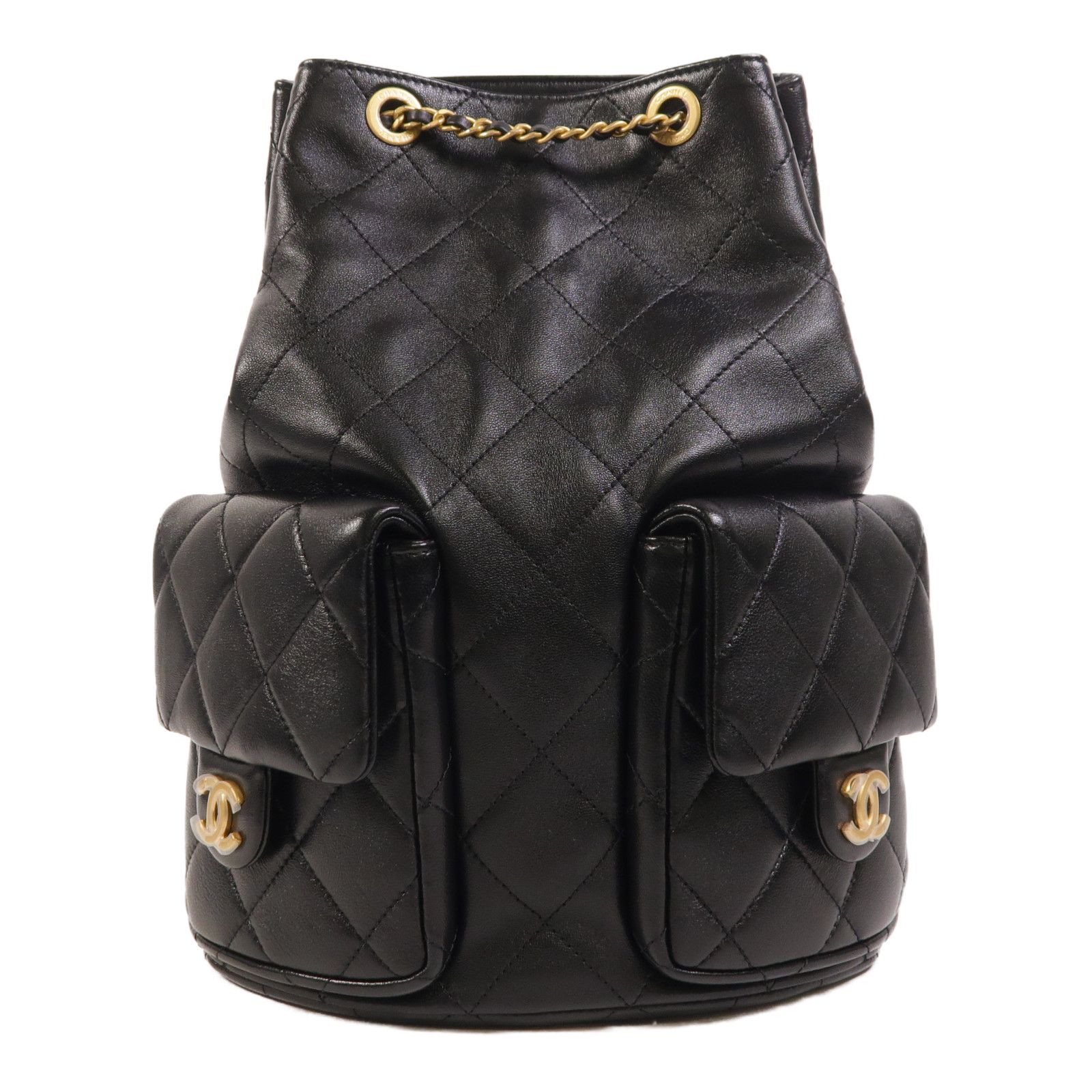 Shiny Lambskin Quilted Double Pocket Backpack 25C
