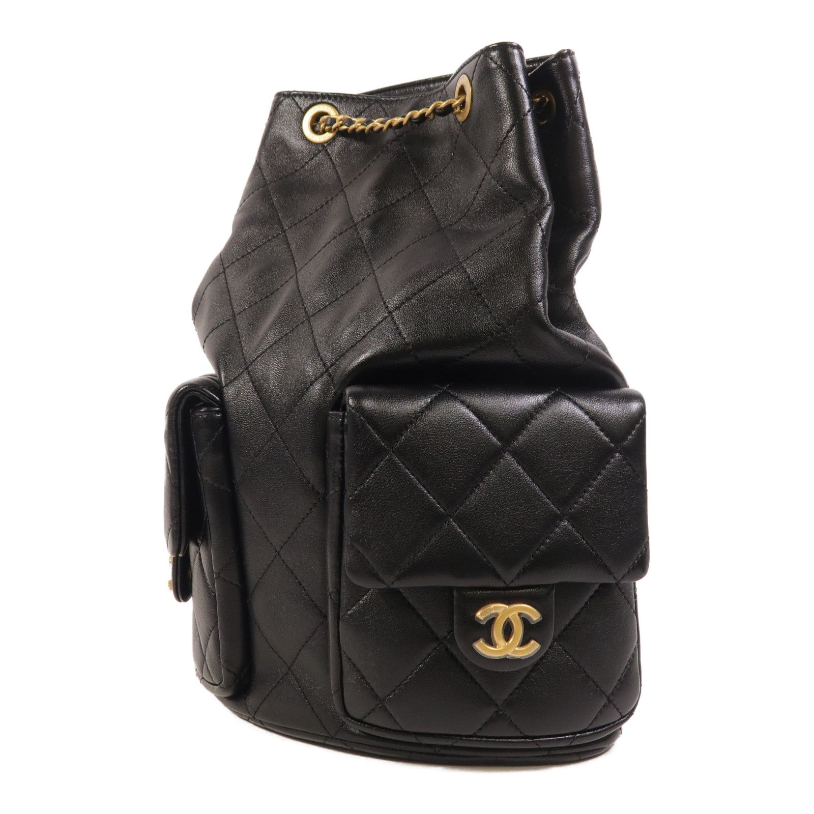 Shiny Lambskin Quilted Double Pocket Backpack 25C — view 3