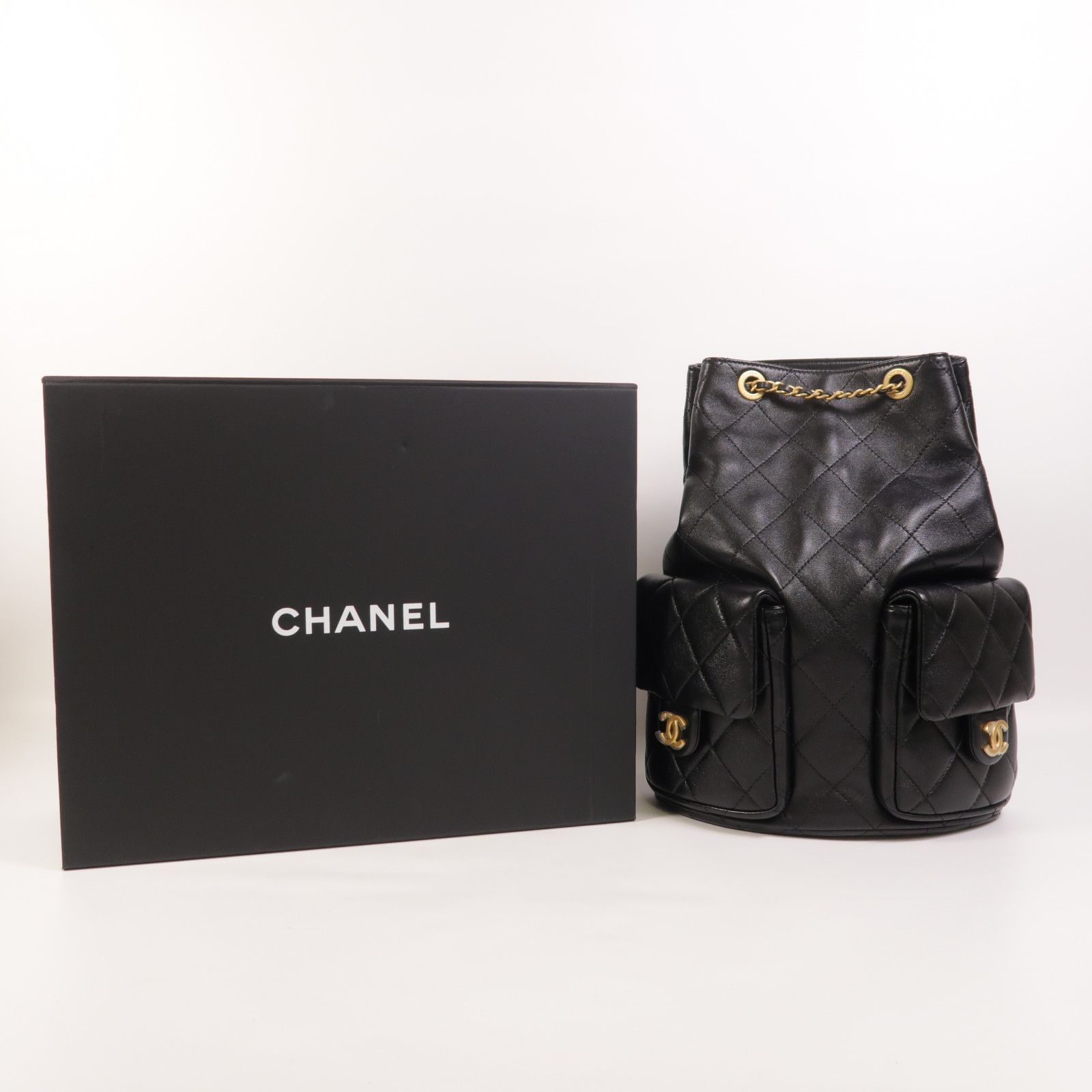 Shiny Lambskin Quilted Double Pocket Backpack 25C — view 9