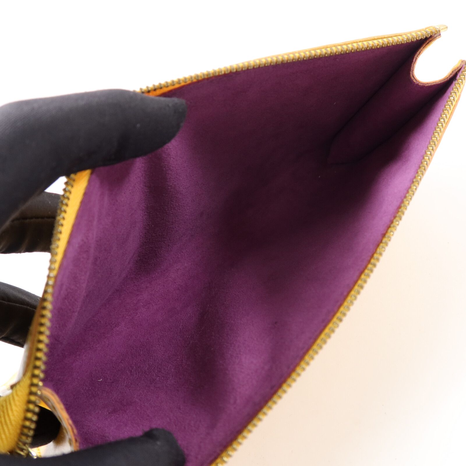 Epi Pochette Accessoires Shoulder Bag Yellow Mustard Accessory Pouch (with Handle) M 52959 — view 5