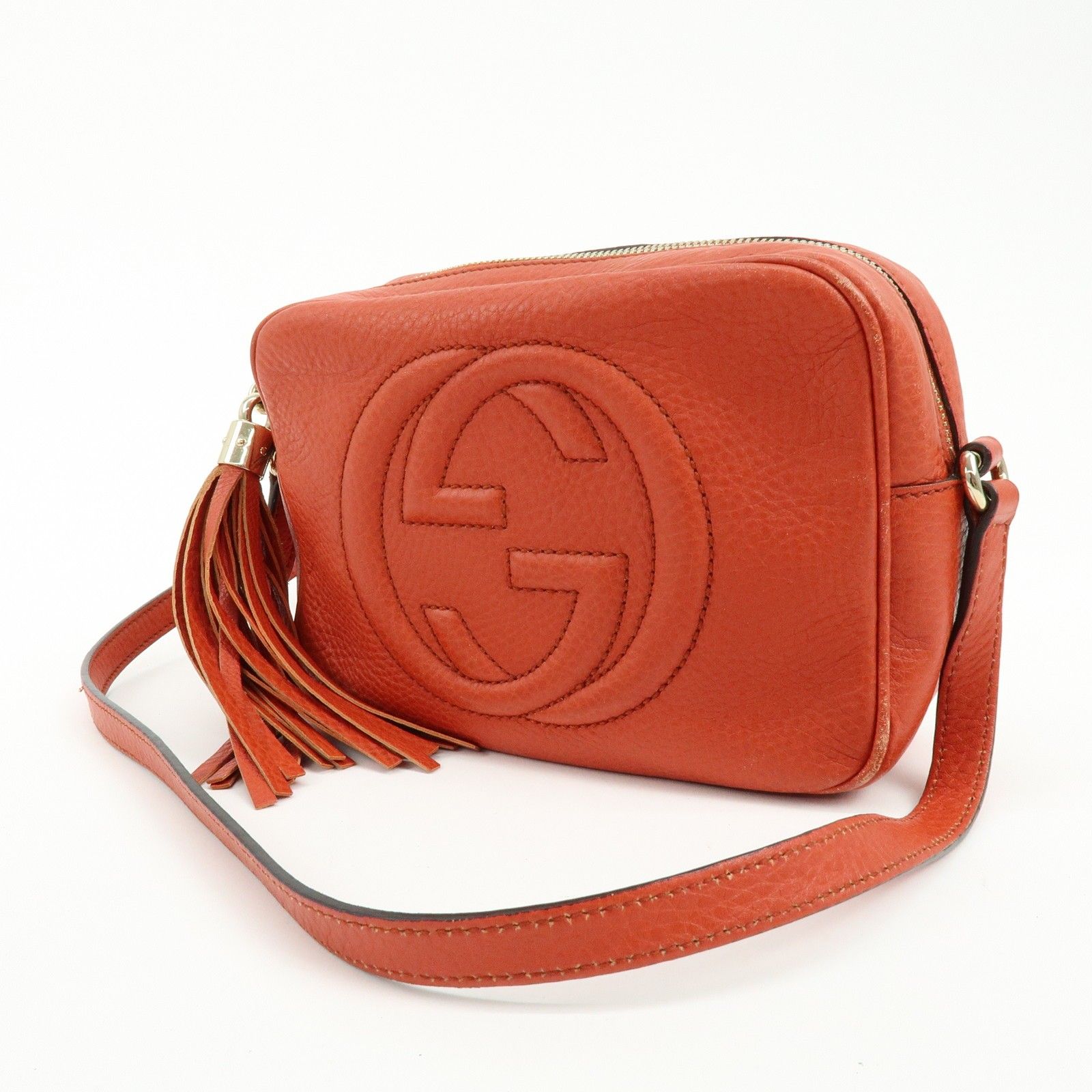 SOHO Interlocking G Leather Chain Shoulder Bag Orange 308364 — view 3