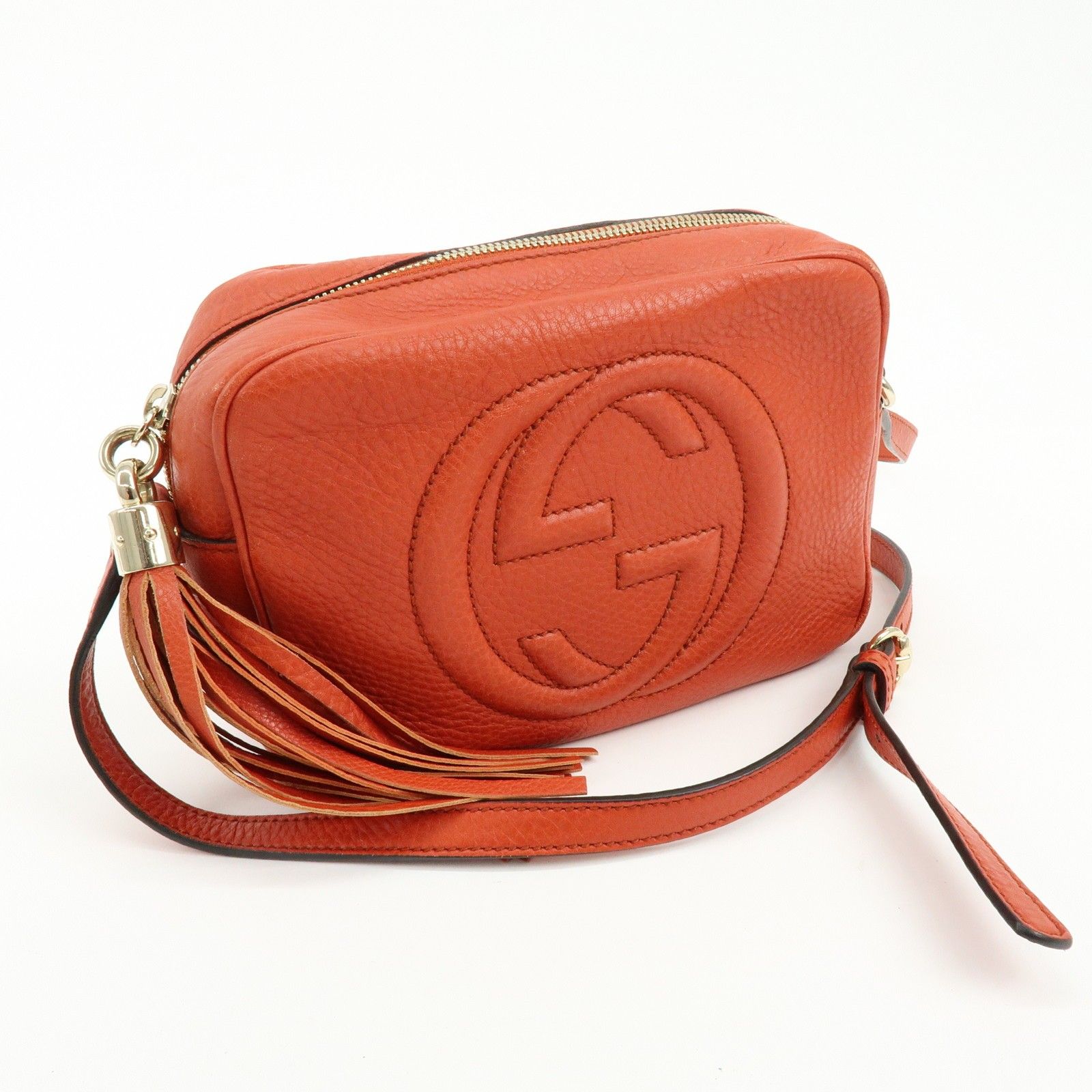 SOHO Interlocking G Leather Chain Shoulder Bag Orange 308364 — view 4