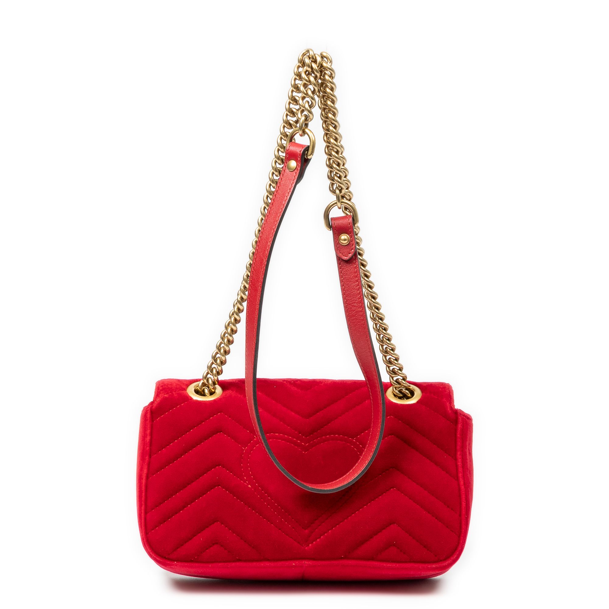 Mini GG Marmont Chain Crossbody Red Quilted Velvet Canvas Gold — view 5