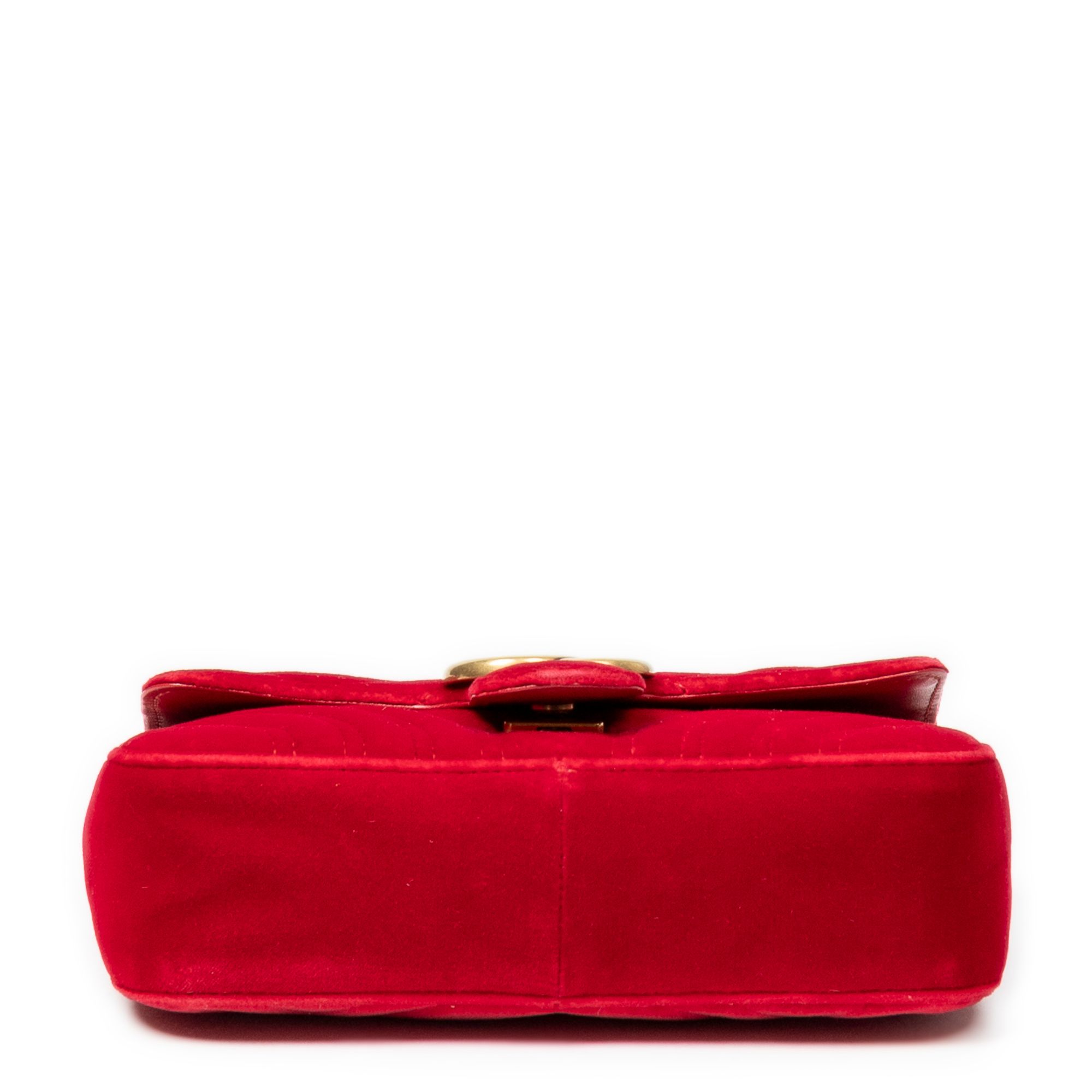 Mini GG Marmont Chain Crossbody Red Quilted Velvet Canvas Gold — view 6