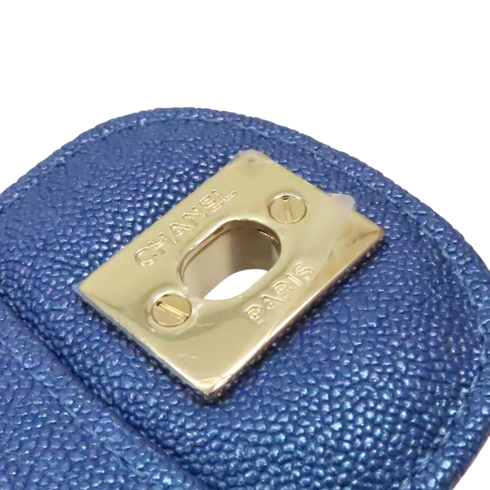 Classic Flap Shoulder Handbag Blue Iridescent Grained Calfskin — view 9