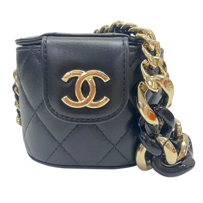 Lambskin Elegant Chain Tubular Vanity Case Shoulder Bag