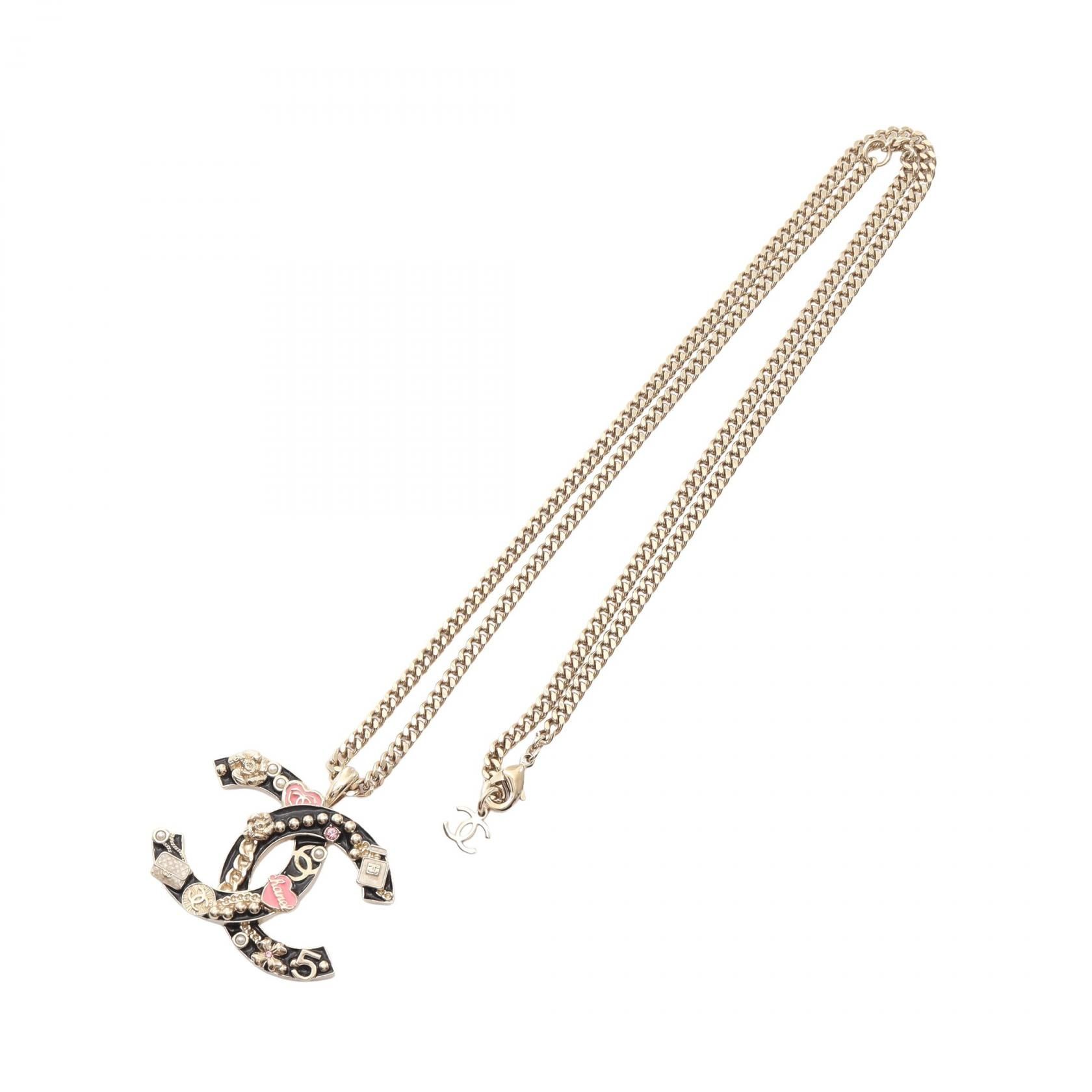 Gold Black Pink B 24p Coco Mark Icon Motif Necklace Gold Plated — view 3
