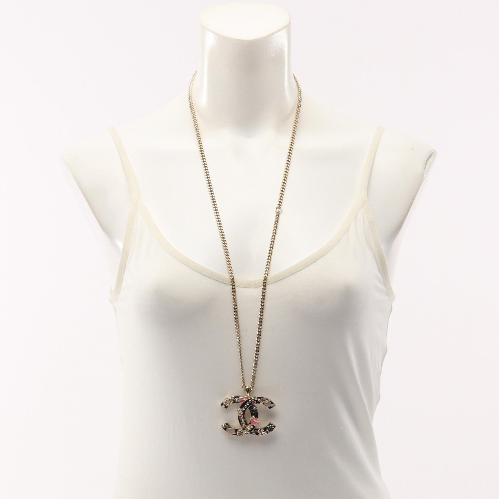 Gold Black Pink B 24p Coco Mark Icon Motif Necklace Gold Plated — view 5