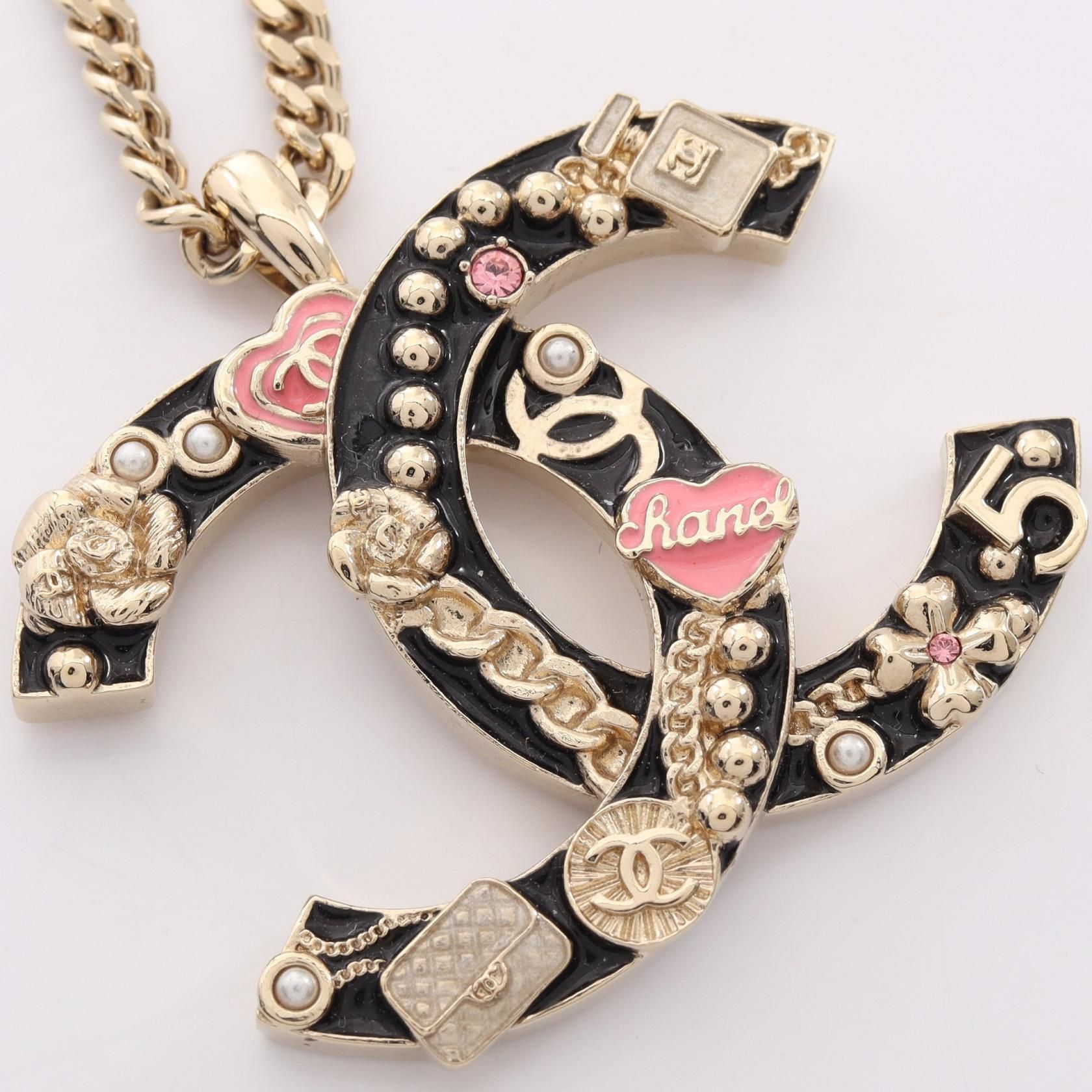 Gold Black Pink B 24p Coco Mark Icon Motif Necklace Gold Plated — view 6