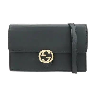 Interlocking G Leather Shoulder Bag Crossbody Bag Black 369664