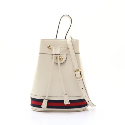 Ophidia Shoulder Bucket Bag Shoulder Handbag Leather White 610846