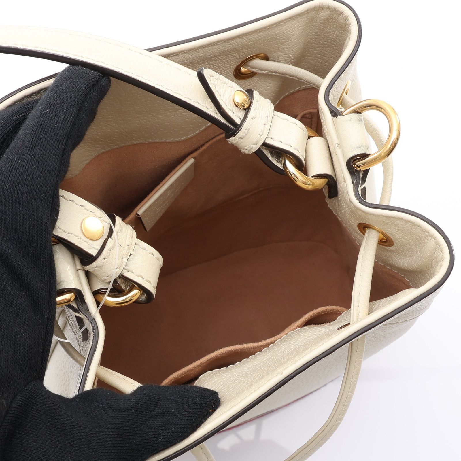 Ophidia Shoulder Bucket Bag Shoulder Handbag Leather White 610846 — view 3